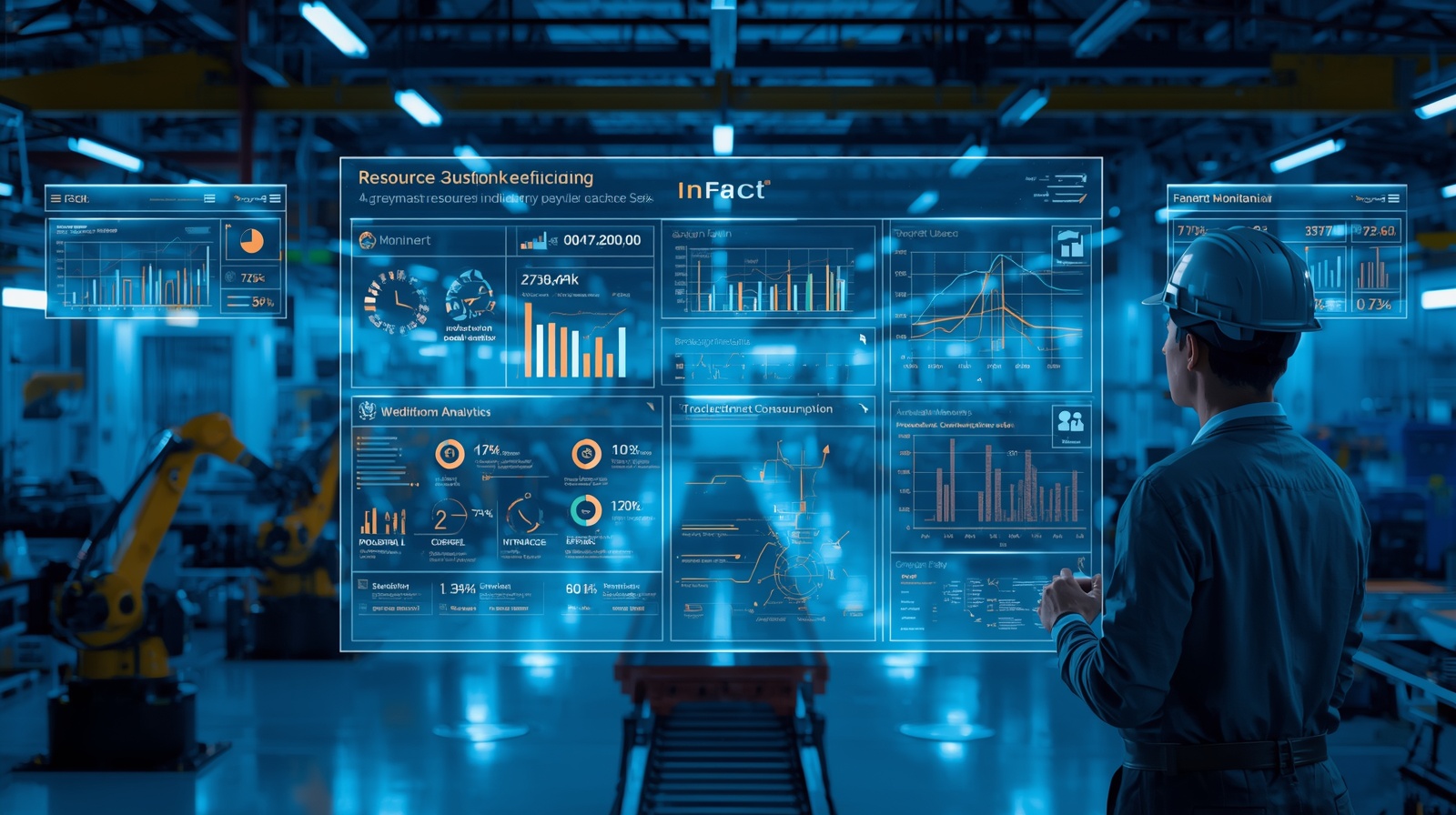 Dashboards y consultas de OEE e indicadores en tiempo real de una planta de produccion industrial.