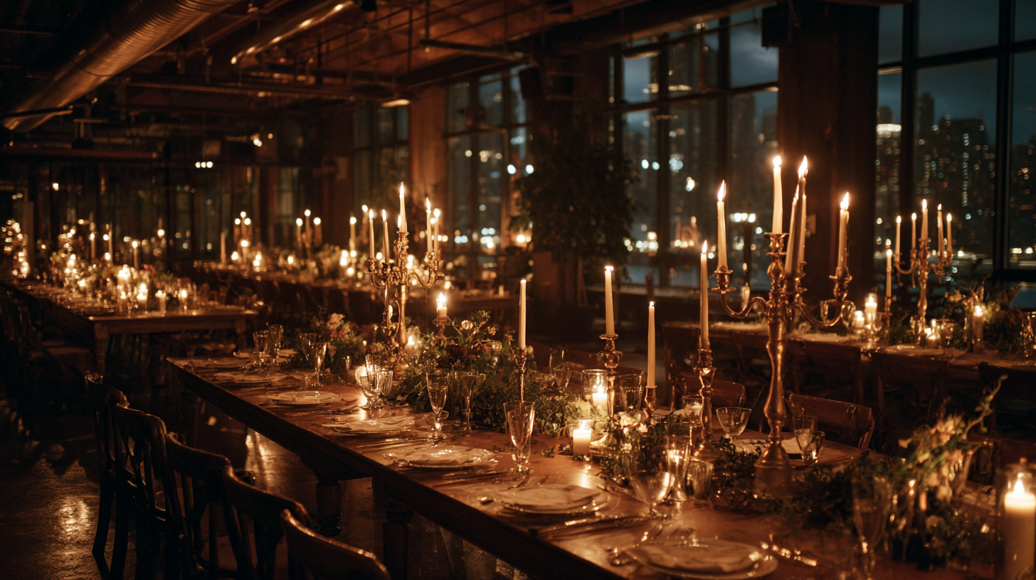 candlelit wedding reception tables in an private event