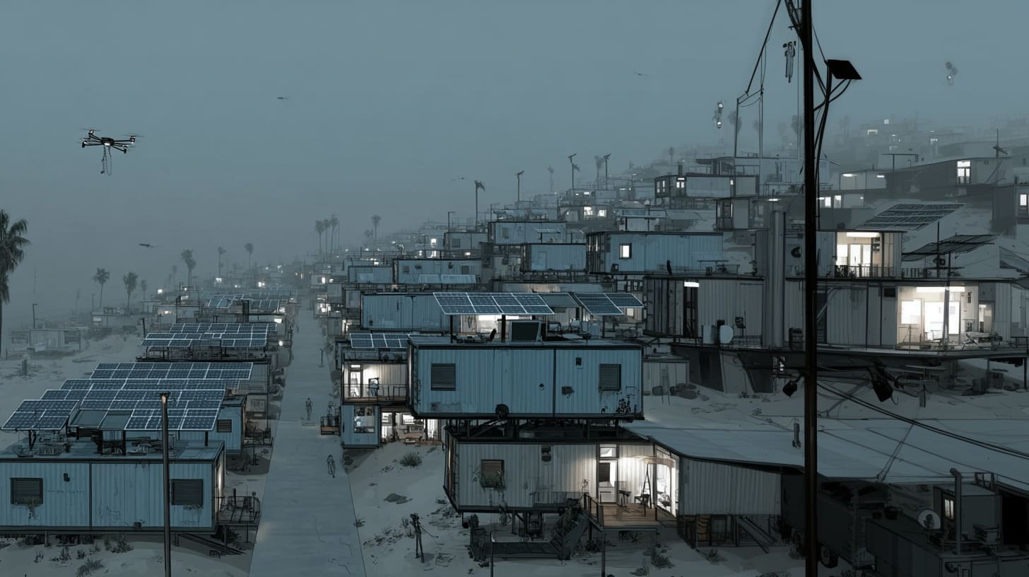Ville -parking faite d'une série de tiny houses.