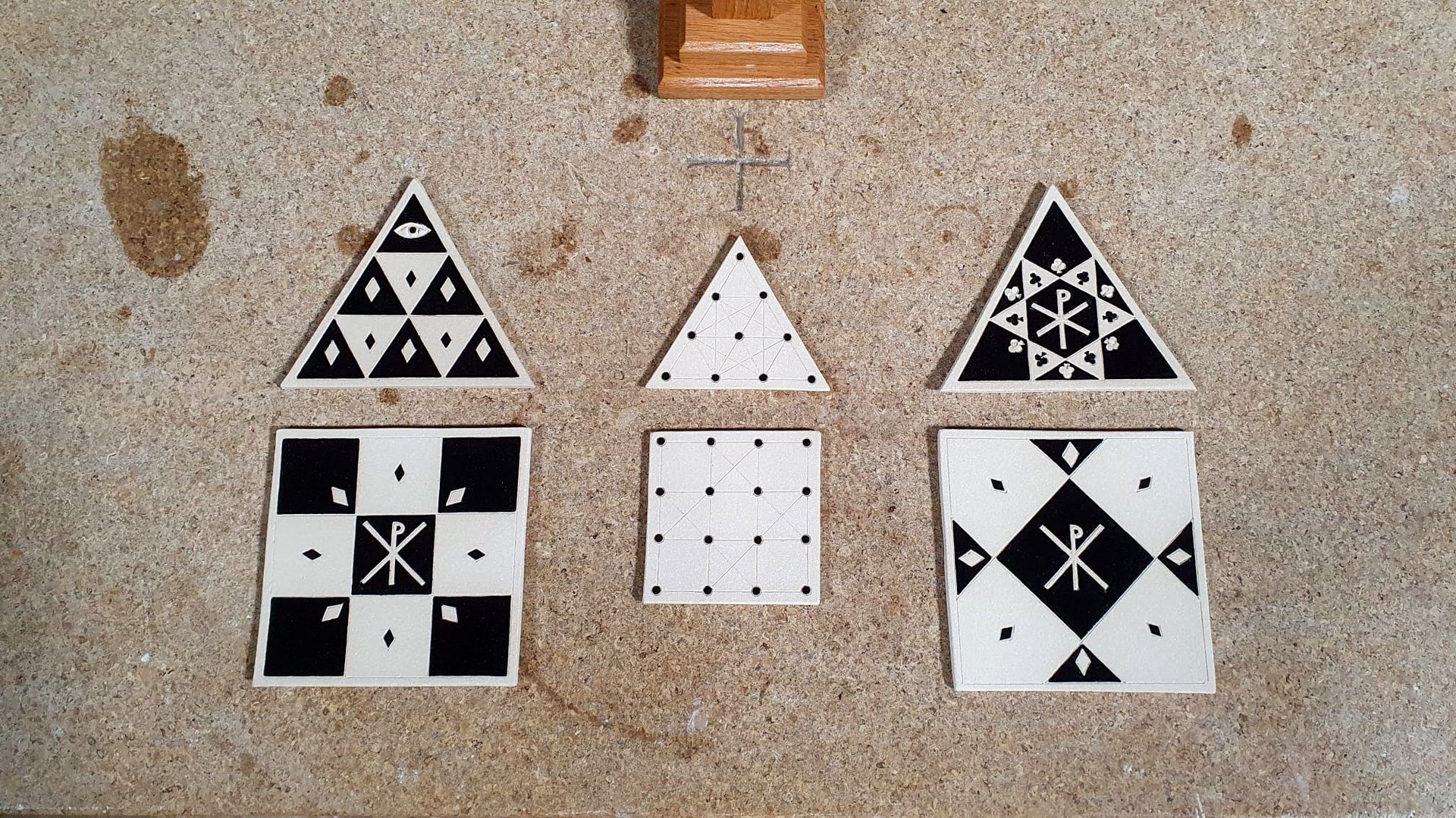 Black-and-white tiles by Teresa Clay showing sacred geometry