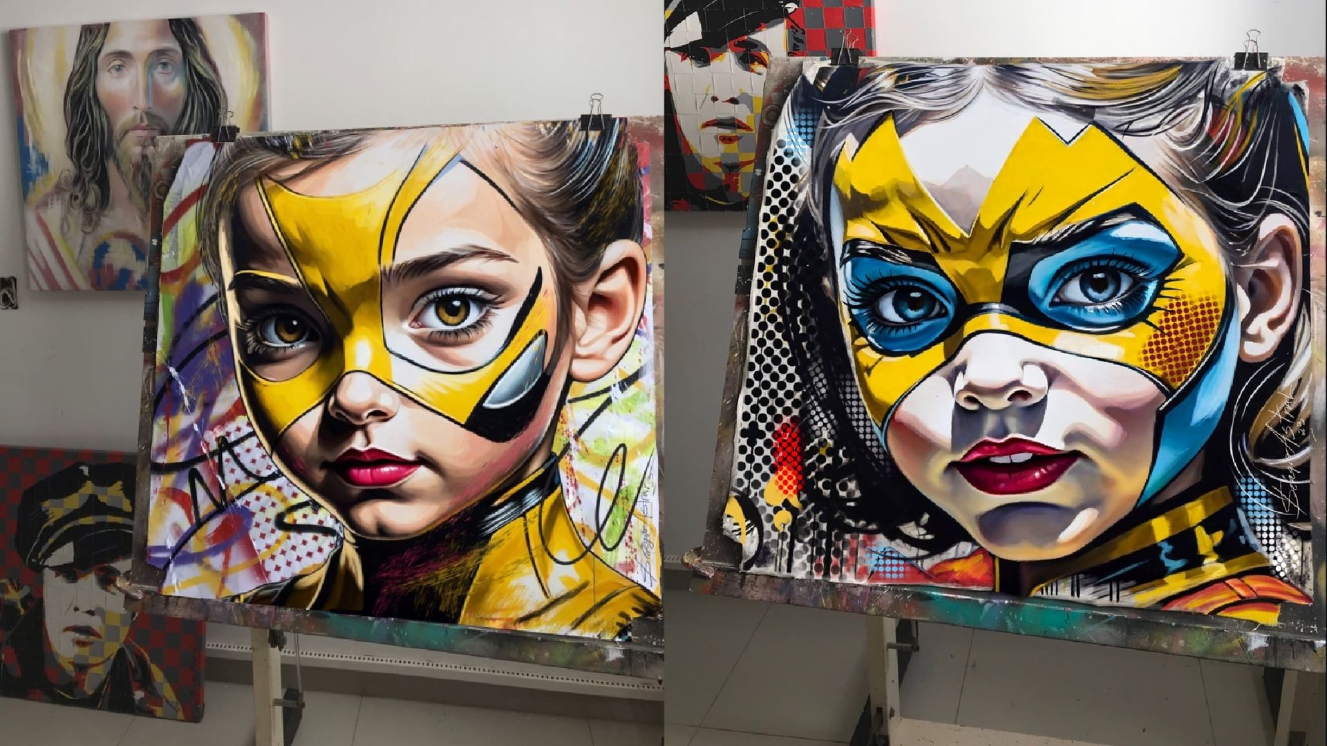 Detalhes da Técnica: Camadas Texturizadas de Tinta Acrílica em uma Obra de Pop-Art.