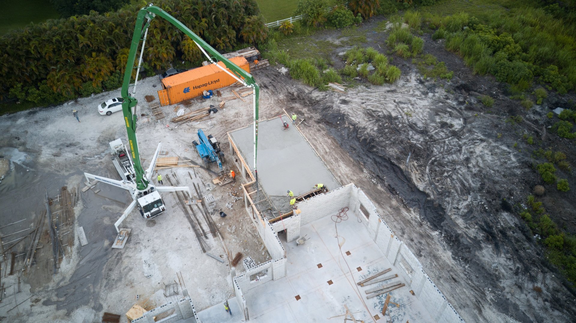 drone imagery of concert pour on construction site