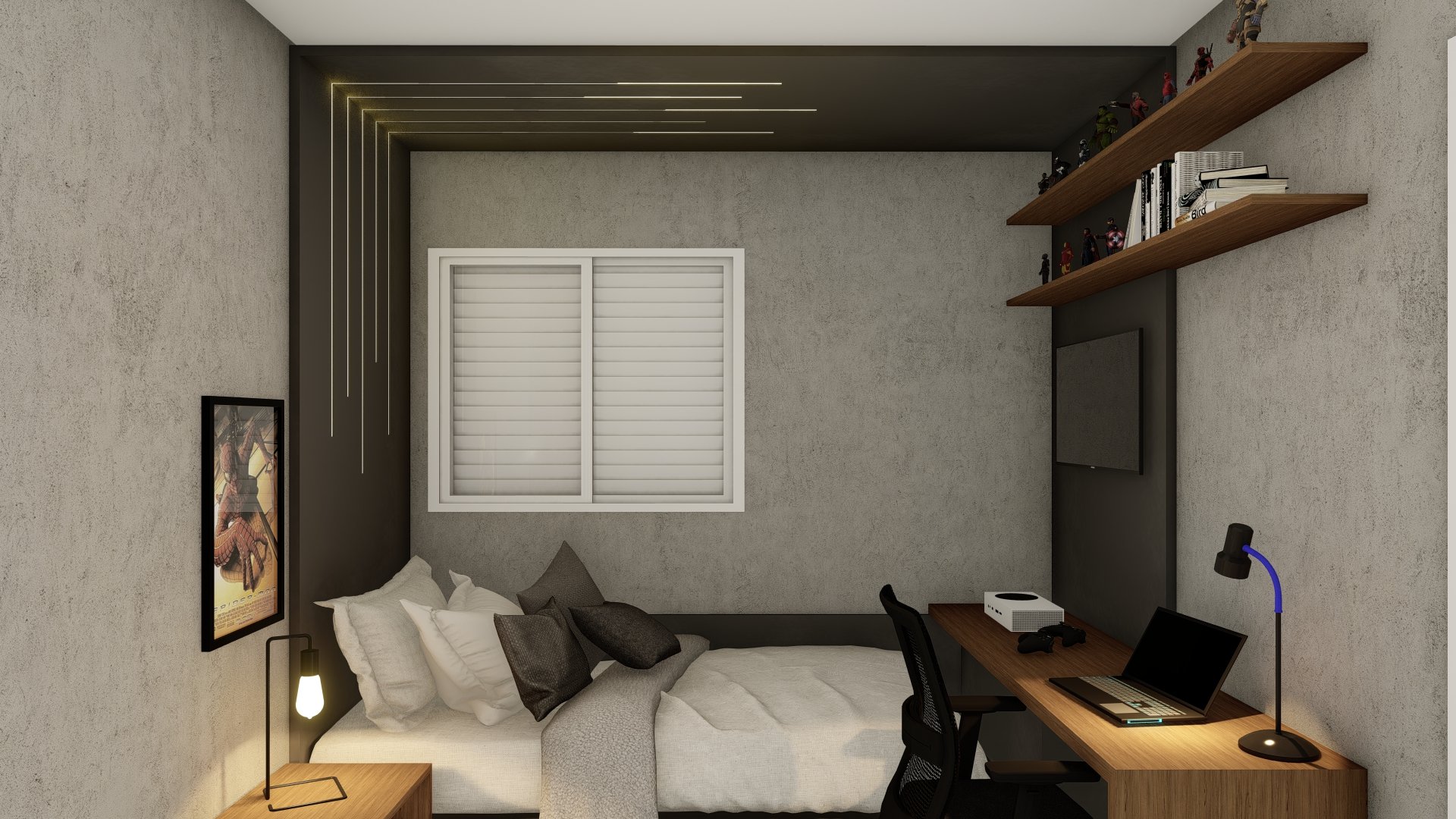 Projeto de design de interiores quarto de menino