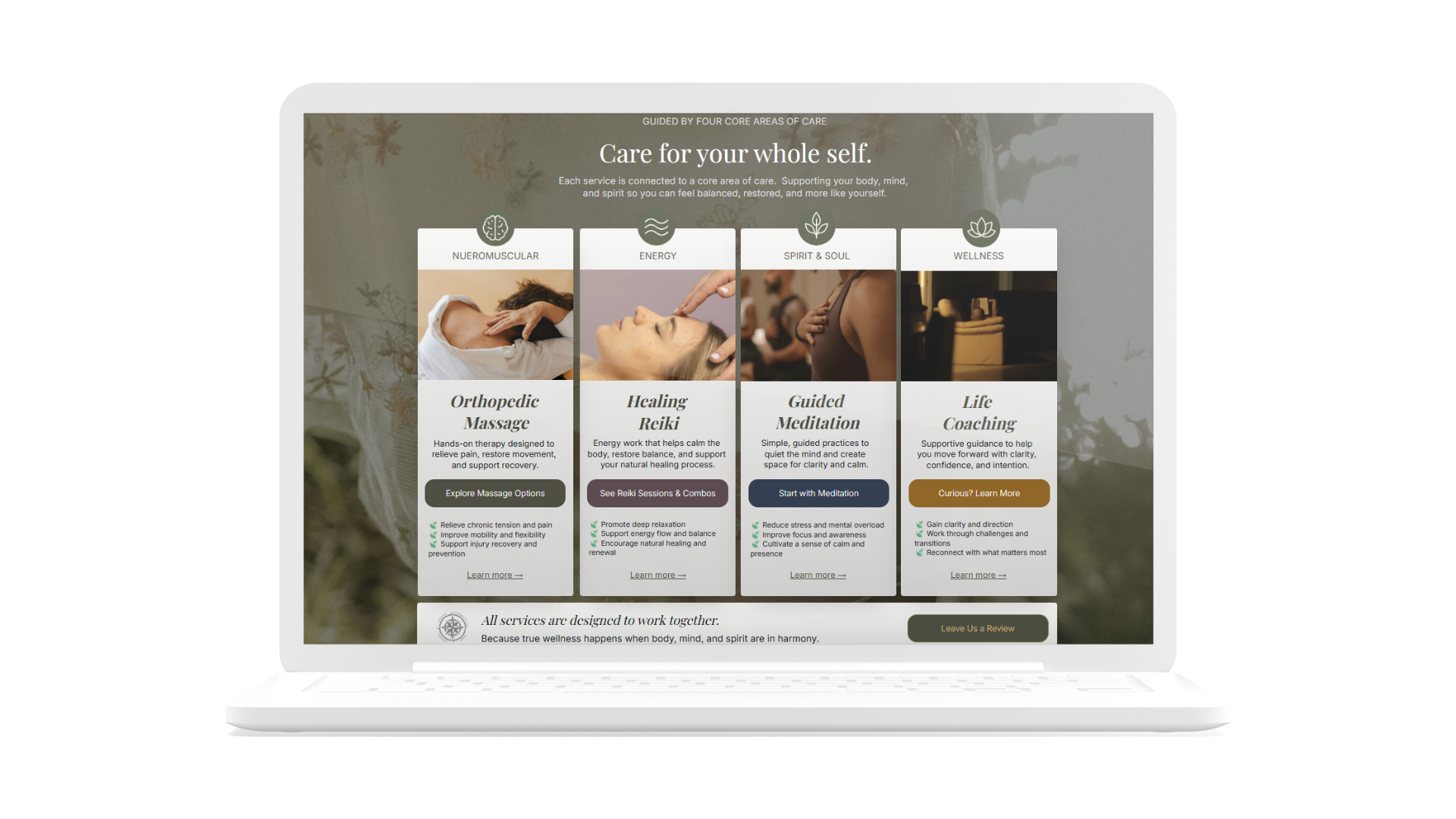 Featured Rustline website project for The Healing Compass, showcasing a wellness brand rebrand and r