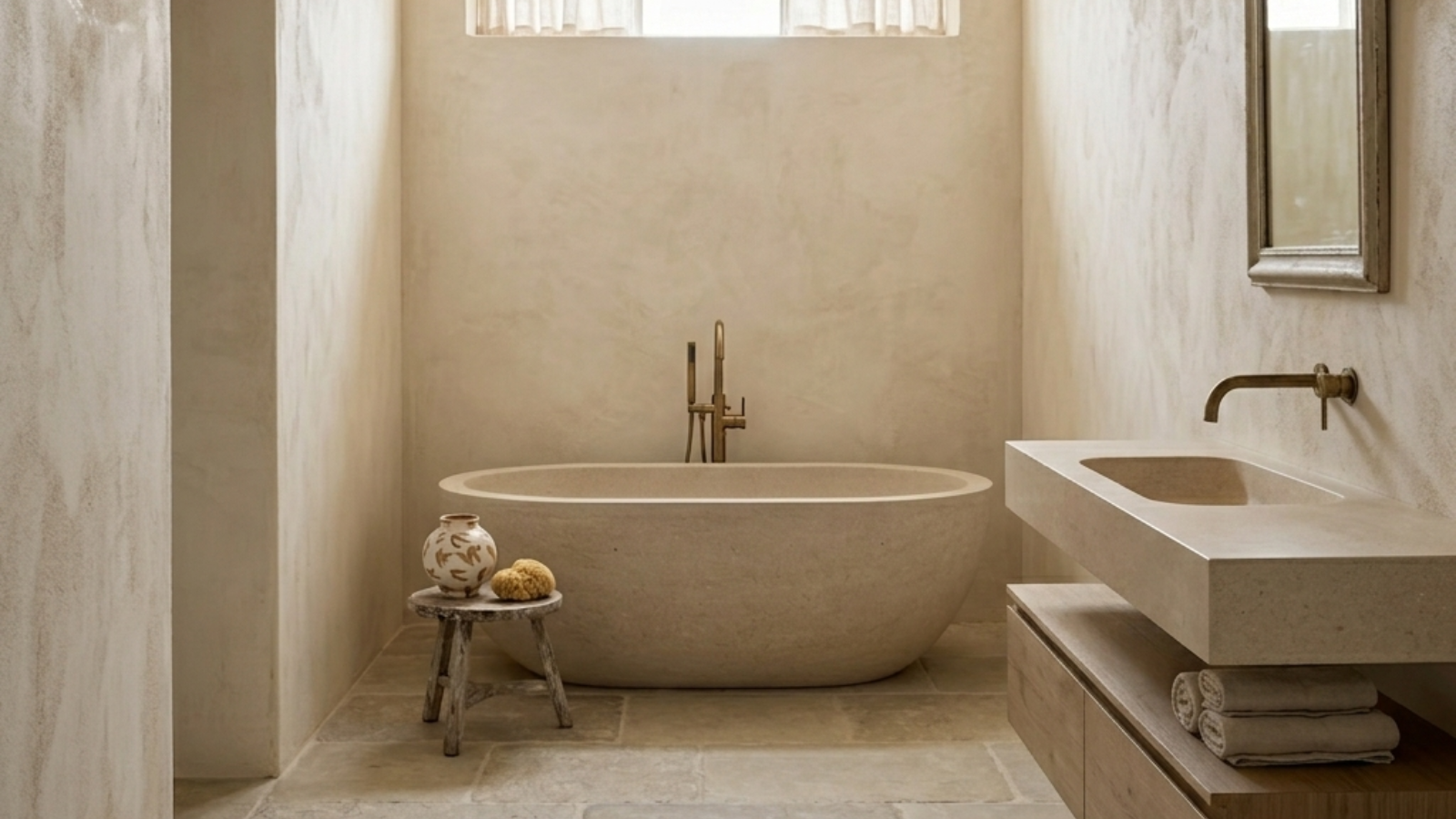 Natural Materials in a French Mediterranean bathroom.