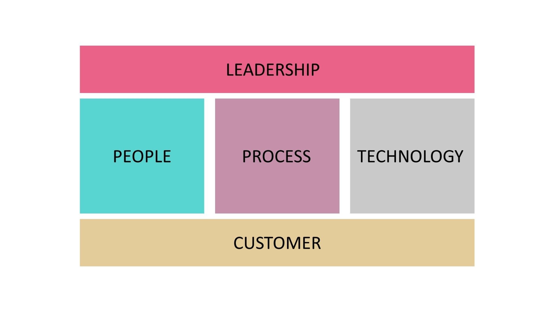 image showing 5 blocks including leadership, people, process, technology and customer