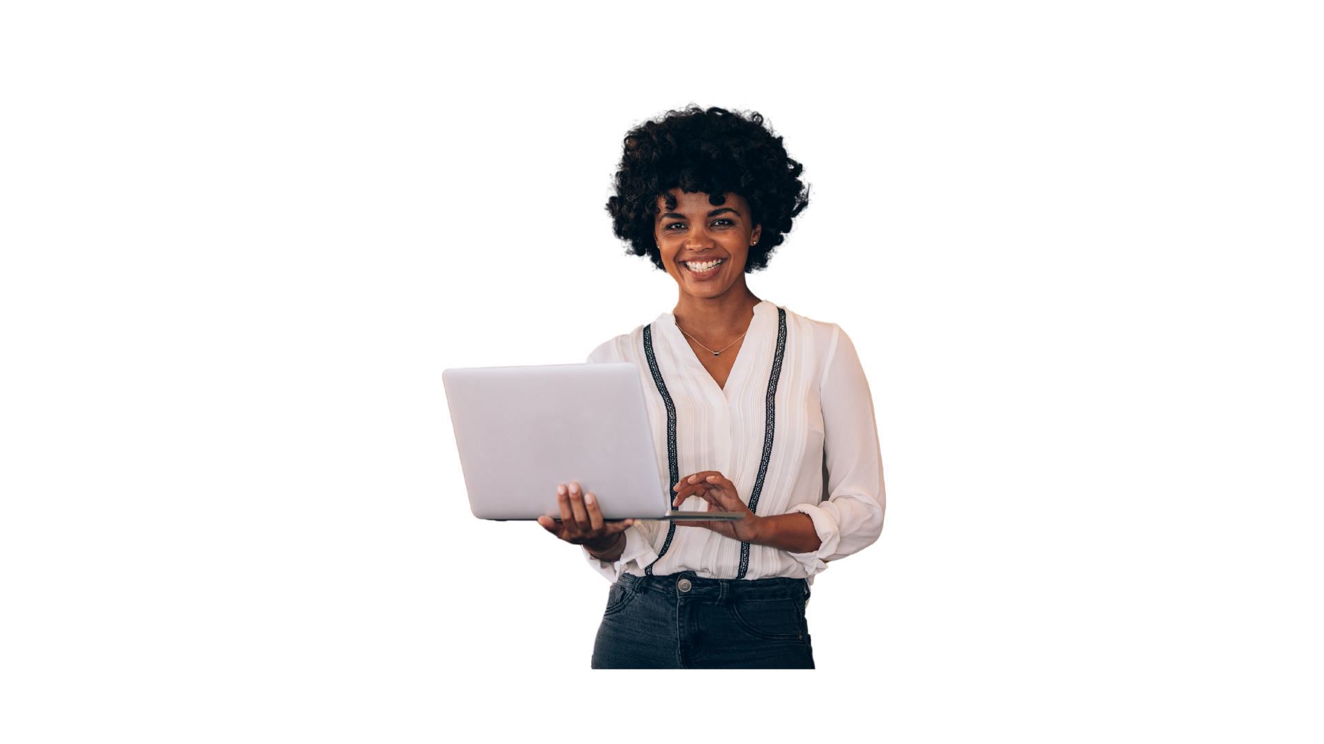 Professional writer holding a laptop