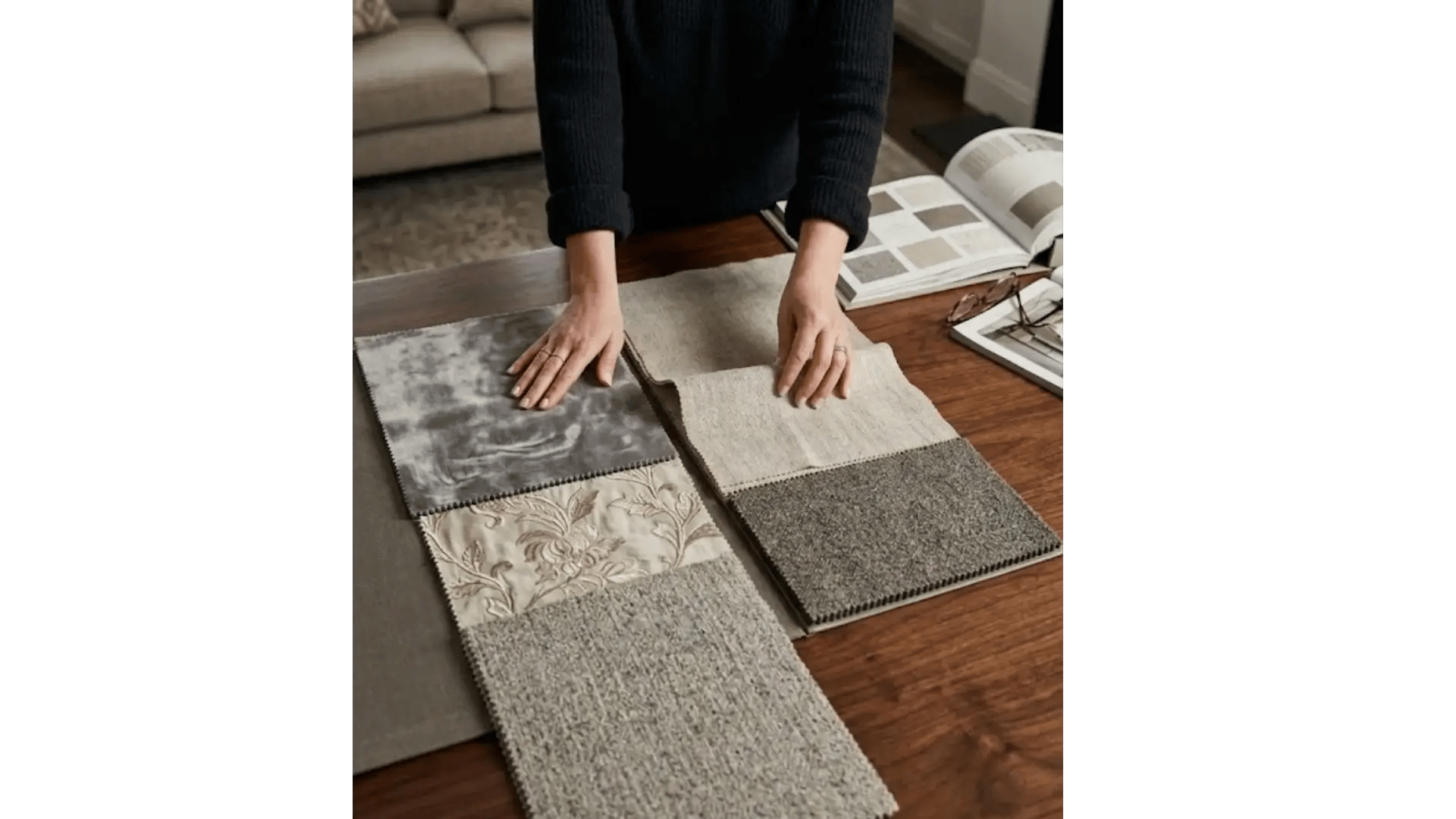 Selezione di tessuti, materiali e campioni per un progetto di interior design personalizzato