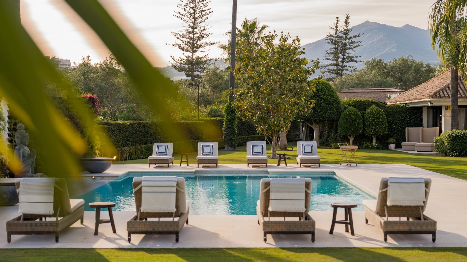 Main pool and gardens at Villa El Olivo, Marbella Golf Valley