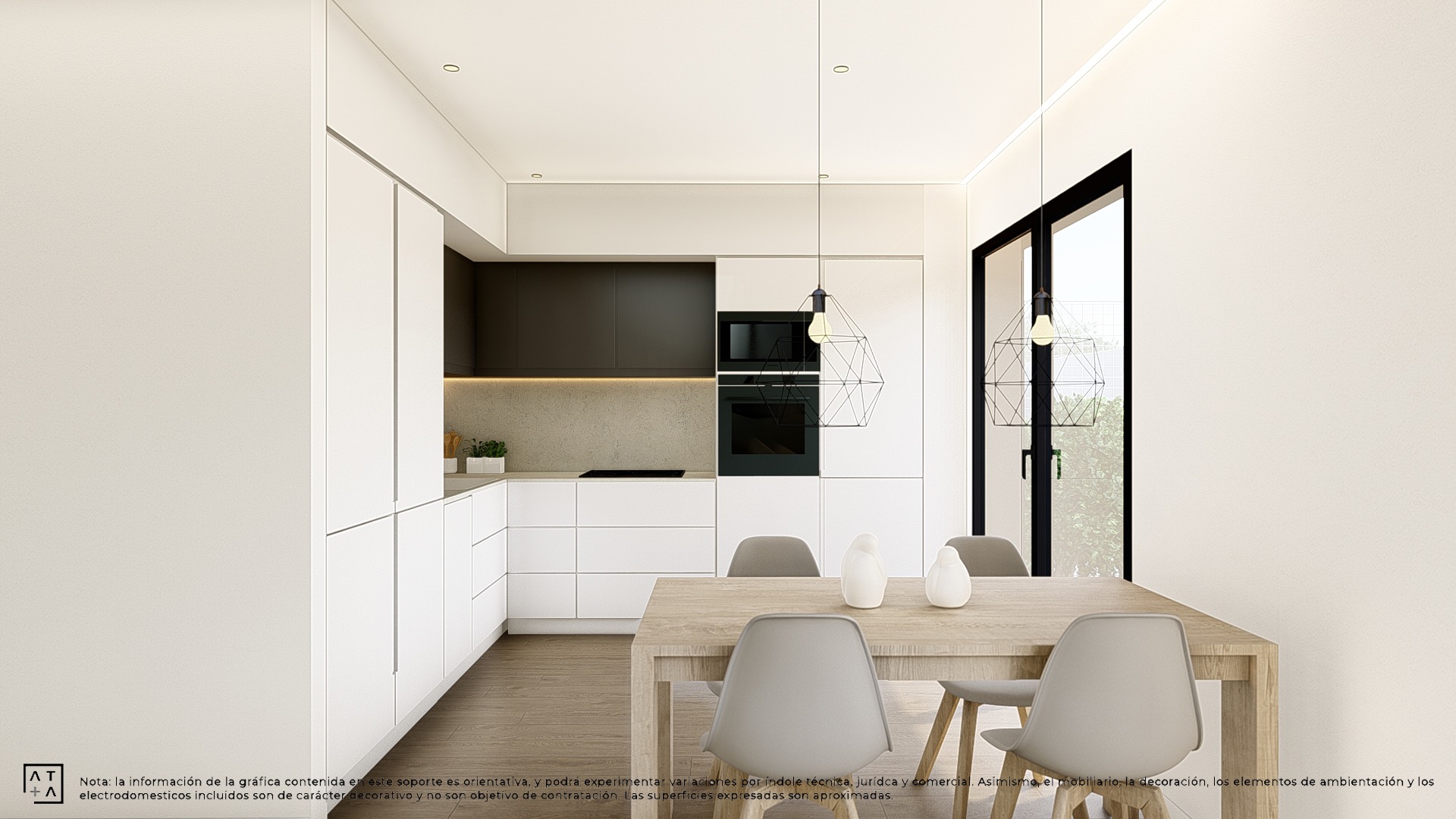 a kitchen with a table and chairs and a table