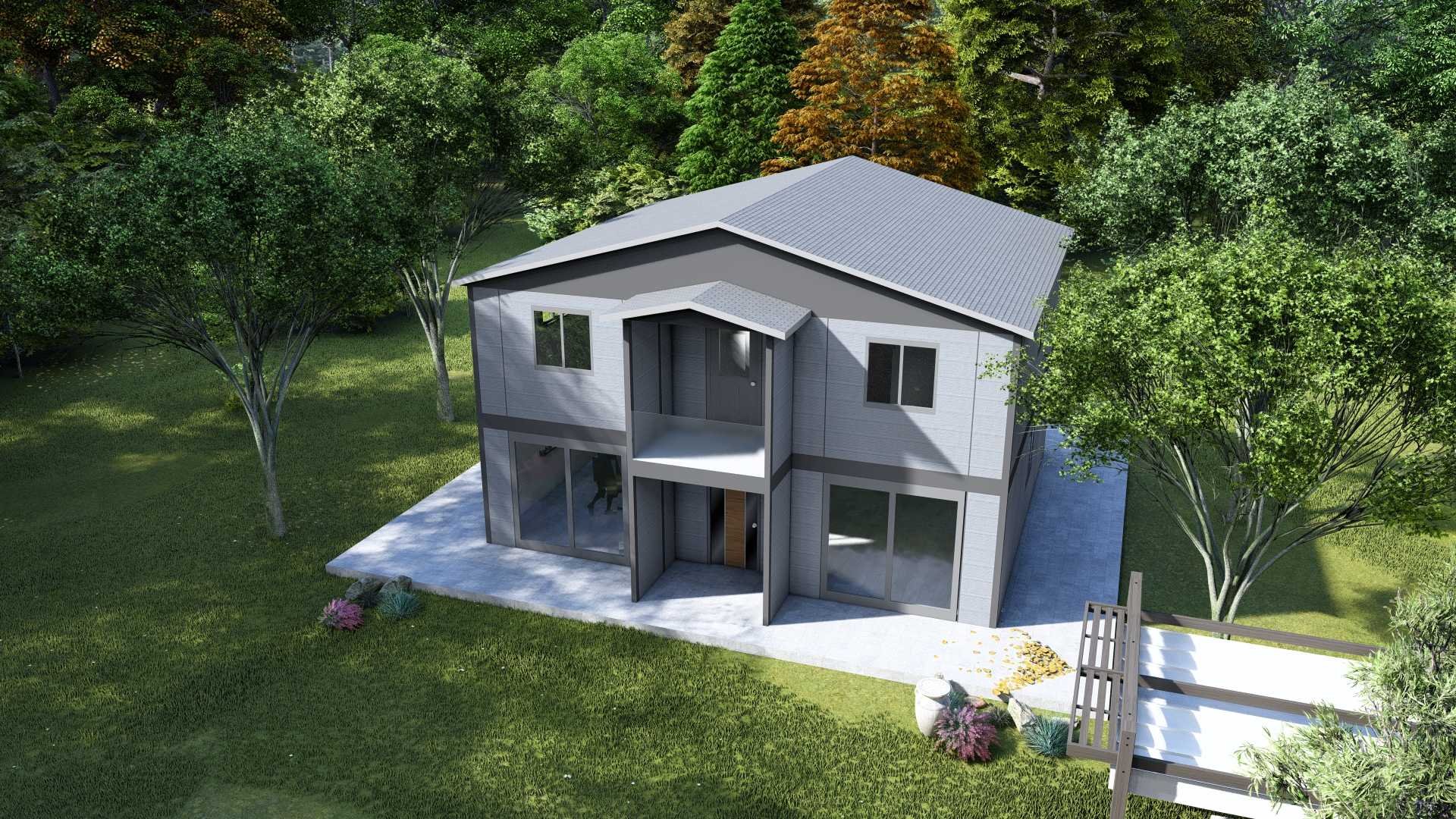 a house with a large backyard area and a deck