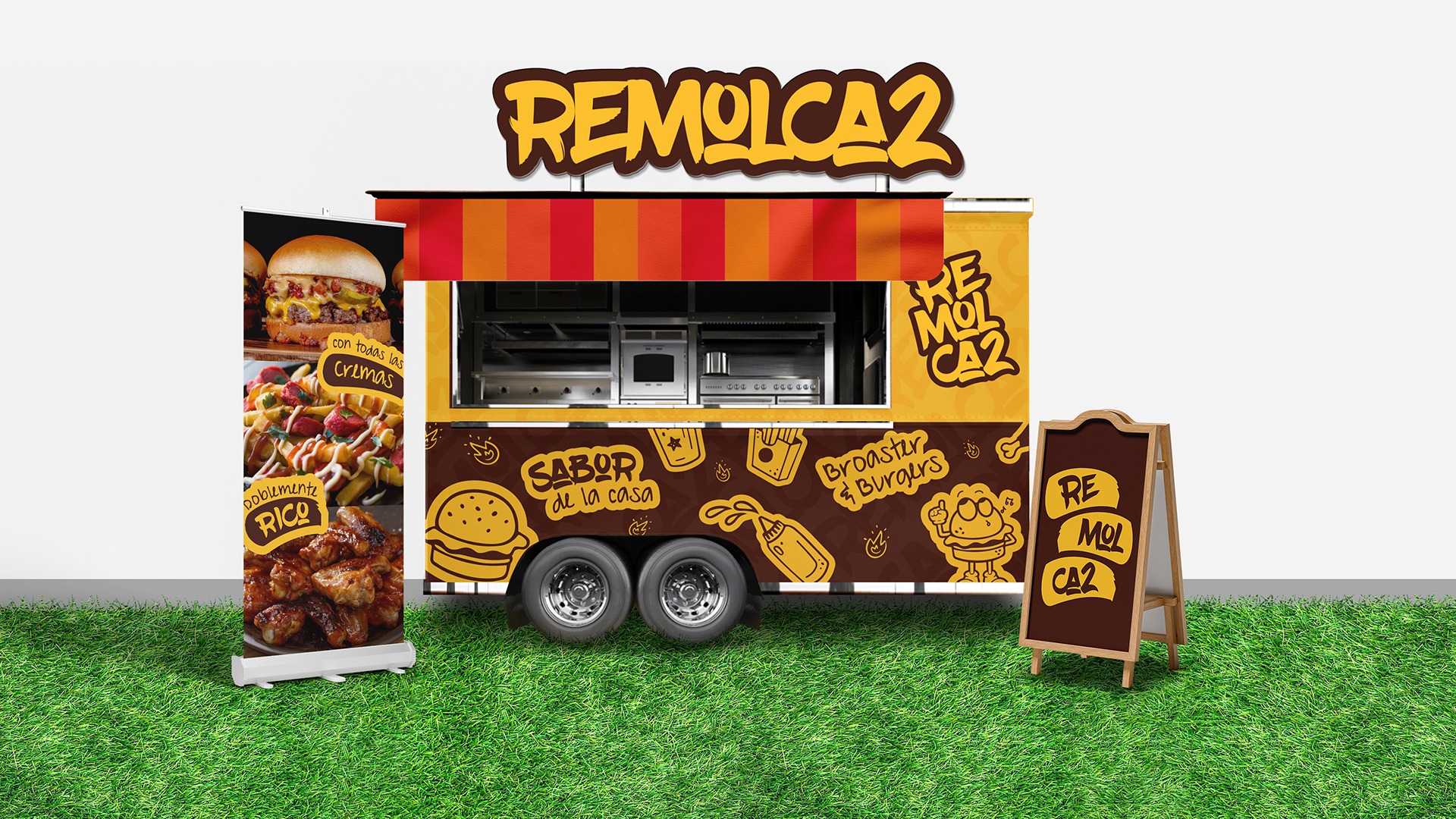 Vista frontal de carro de comida rápida de Remolca2 Foodtruck
