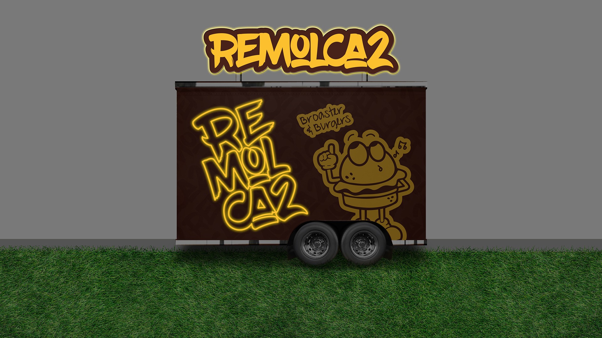 Vista posterior de noche de carro de comida rápida de Remolca2 Foodtruck