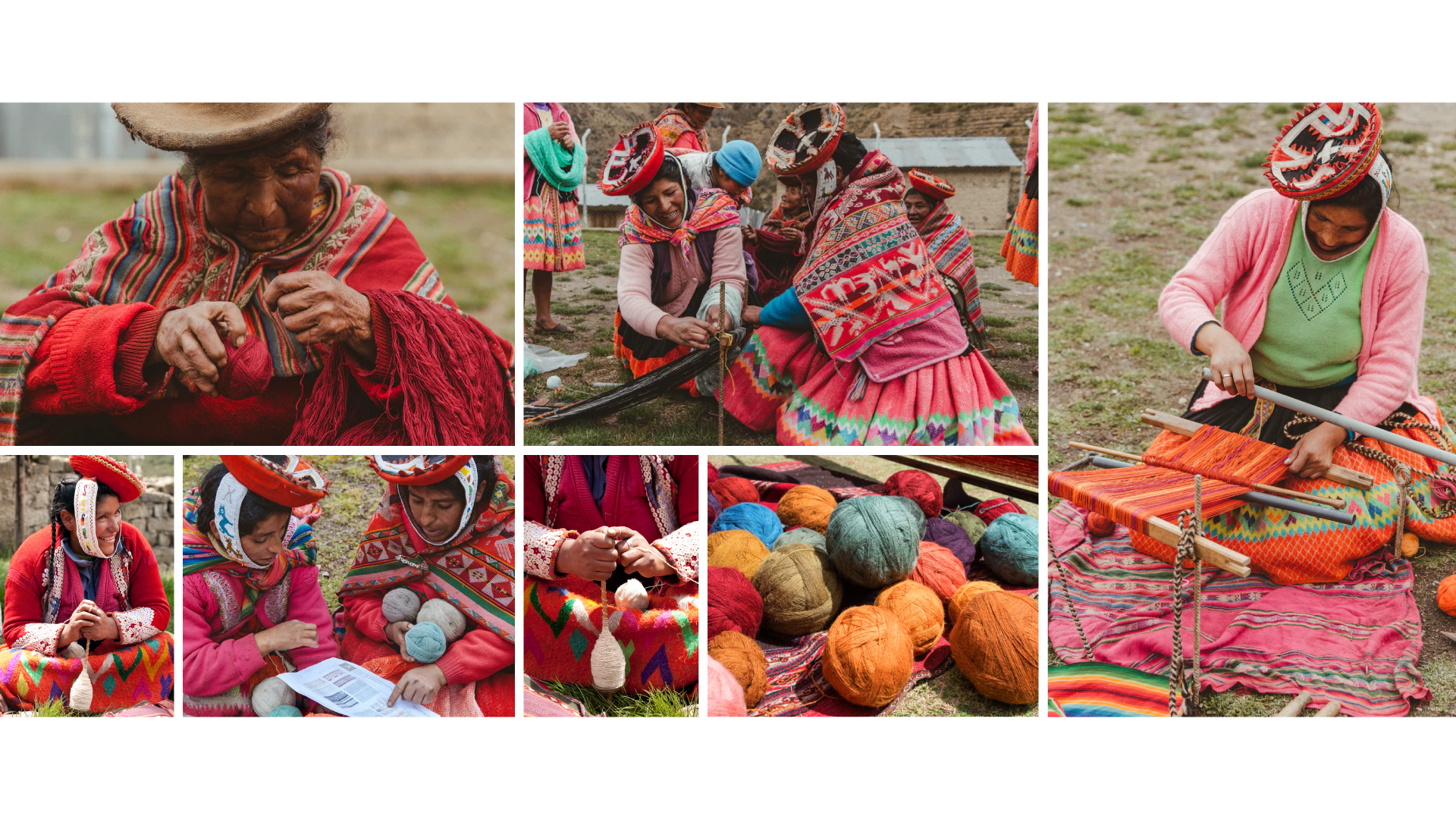 Collage de imágenes del trabajo diario de miembros de la Cooperativa Artesanal de Ollantaytambo