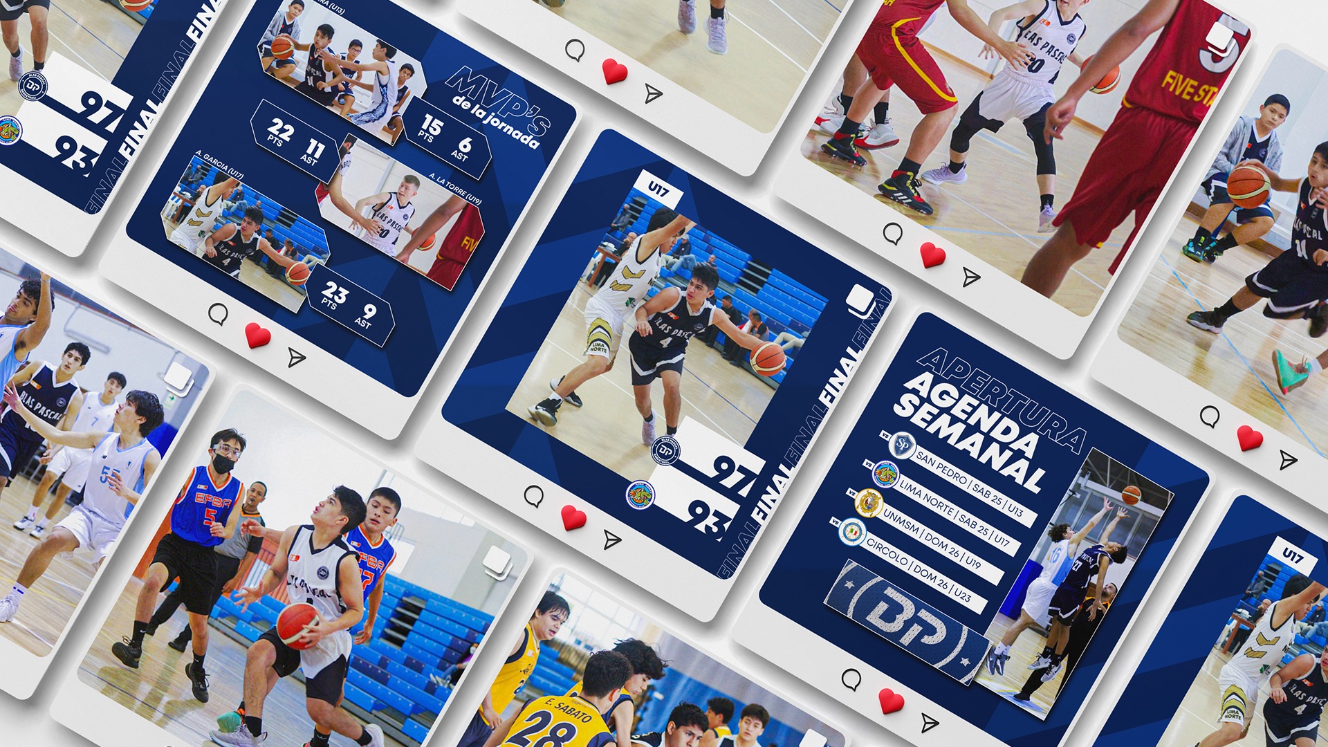 Mockup de publicaciones de Instagram del equipo Blas Pascal Basketball