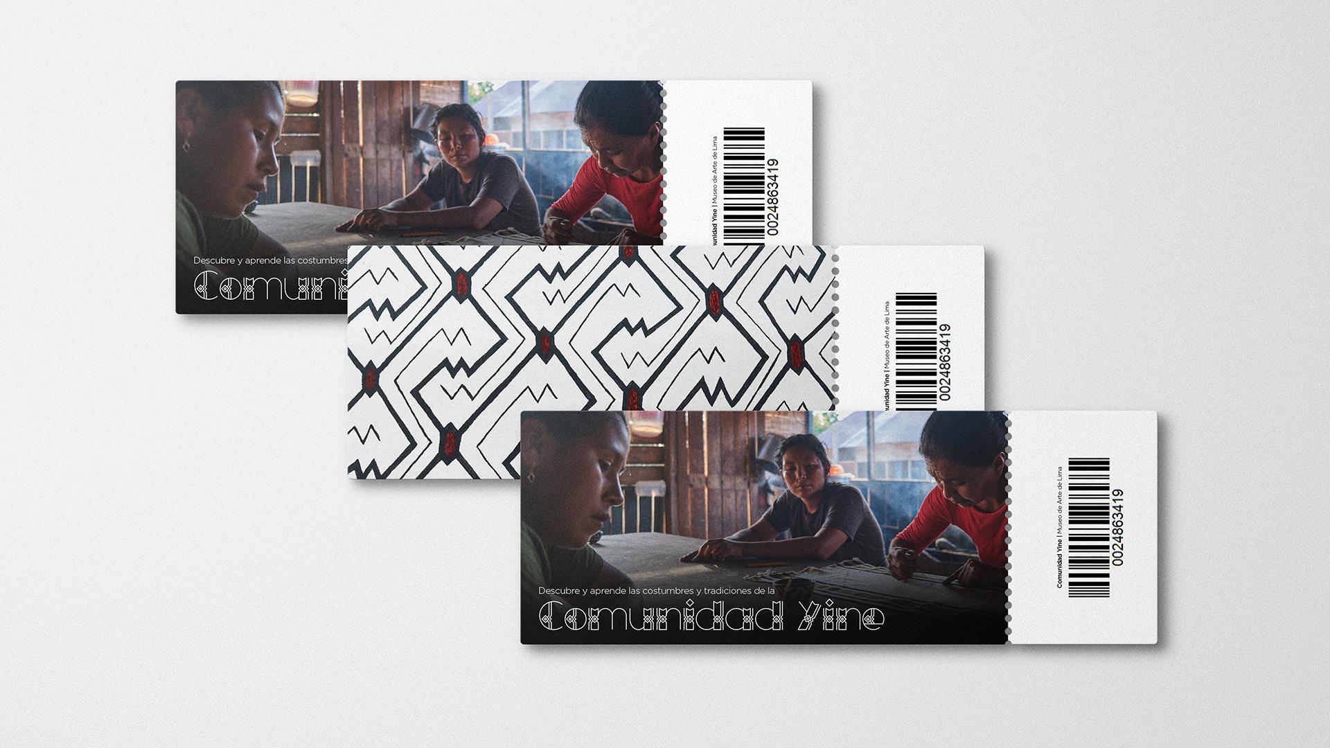 Mockup de entradas para los talleres textiles de la Comunidad Yine
