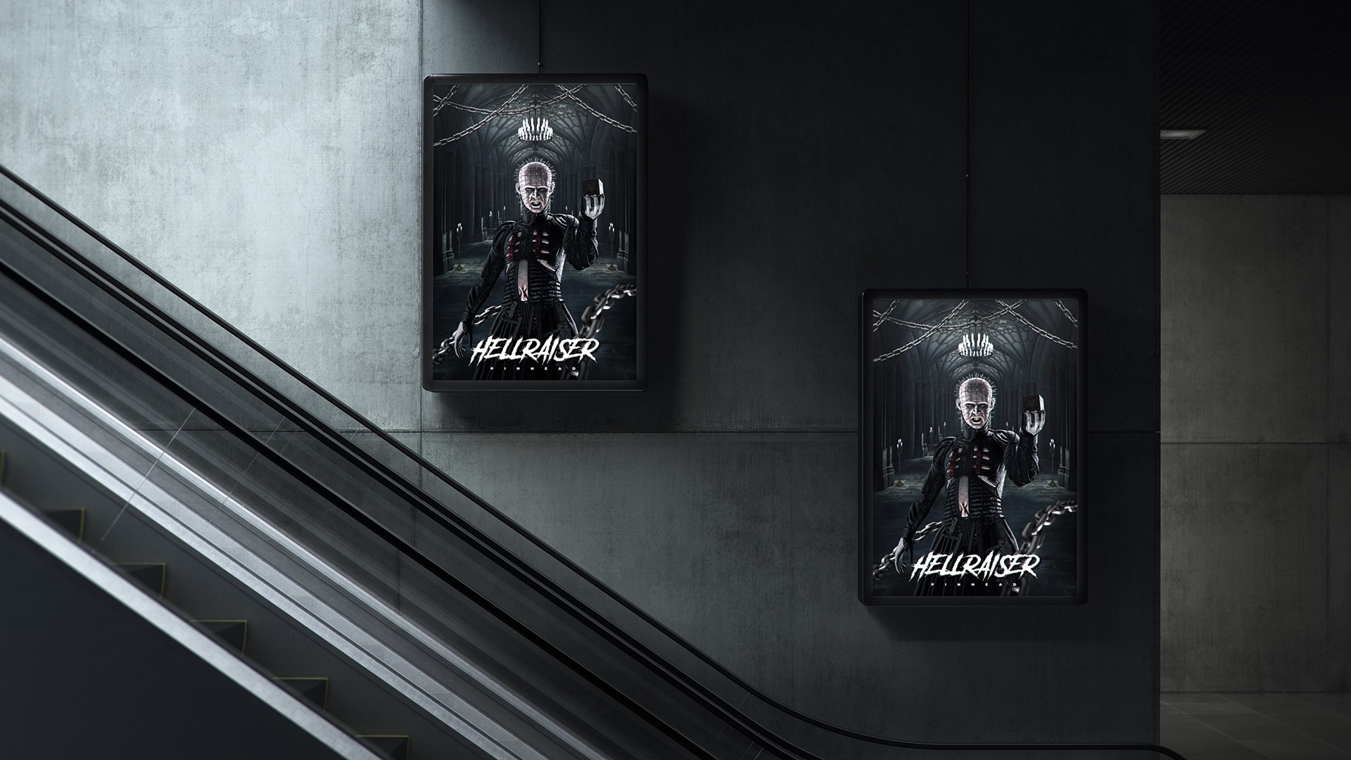 Panel publicitario de la película Hellraiser Pinhead