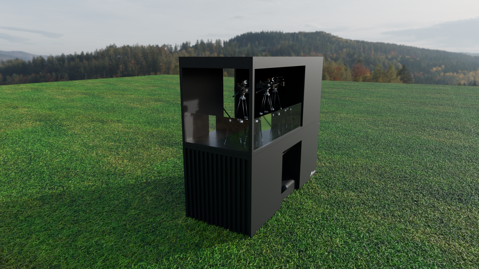 Vista posterior de módulo vertical de dos alturas para eventos, construcción modular