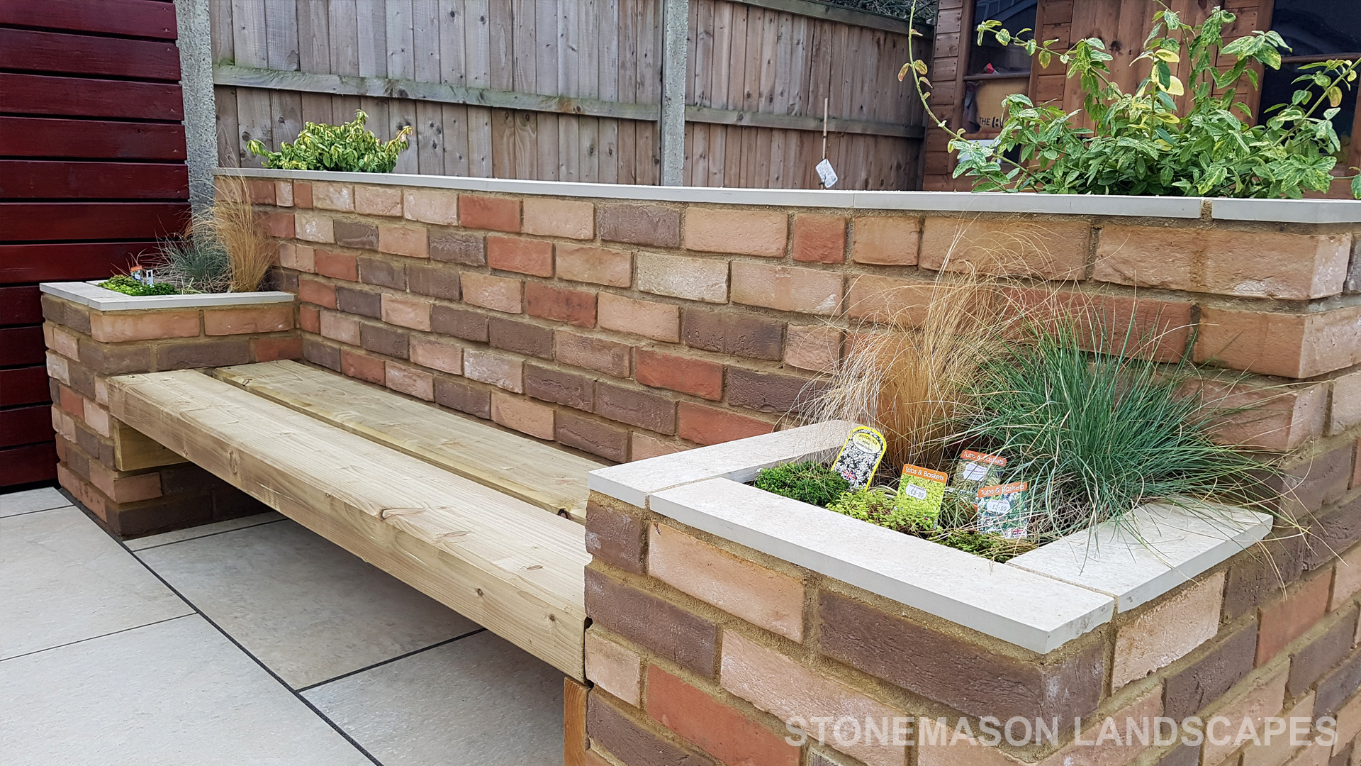 Multi colour tone brick wall bench planter BBQ bar top Romford - Hornchurch - Brentwood - Upminster