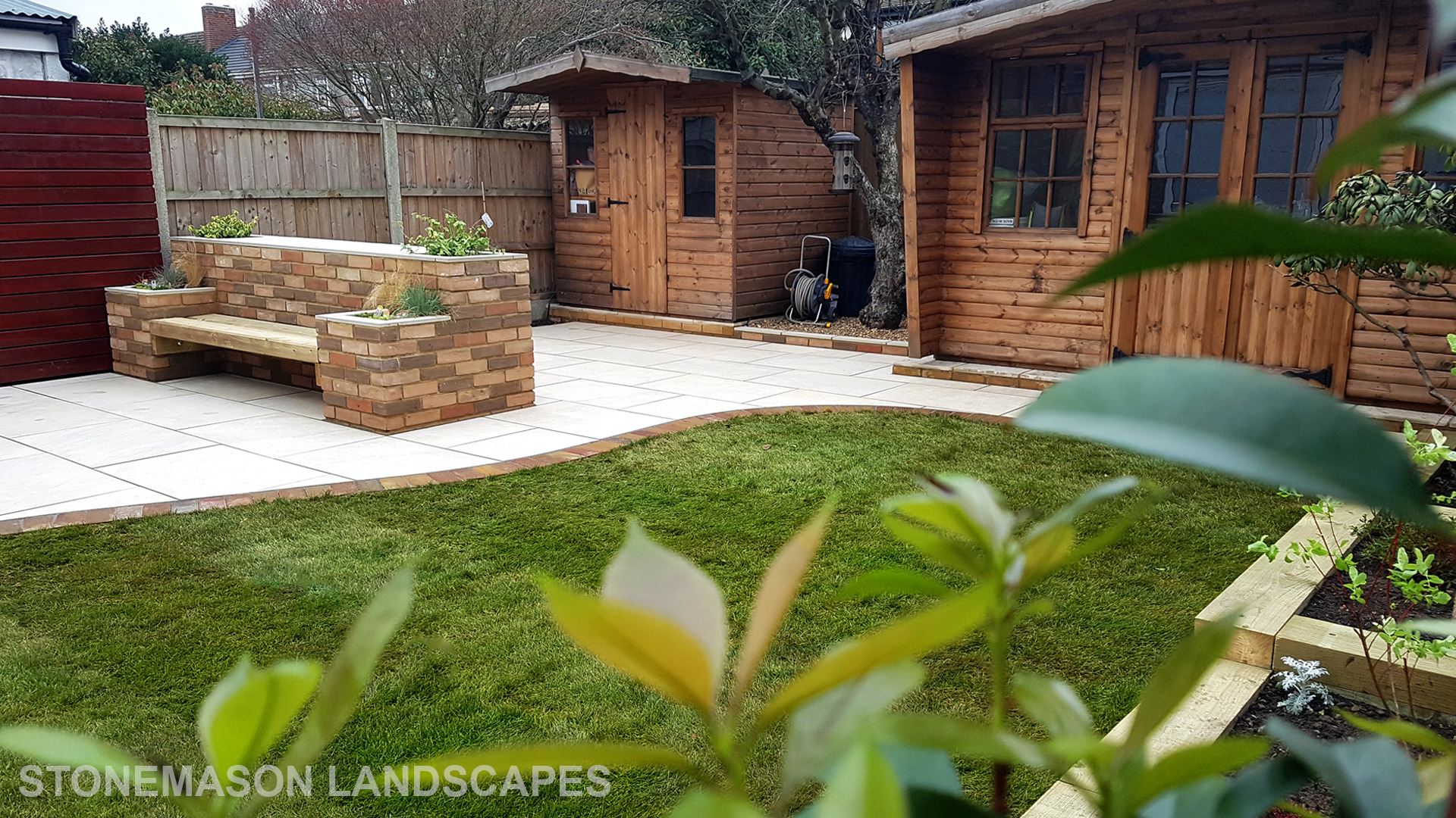 Colourful Garden Makeover Brick Seating Planer Bar New Lawn