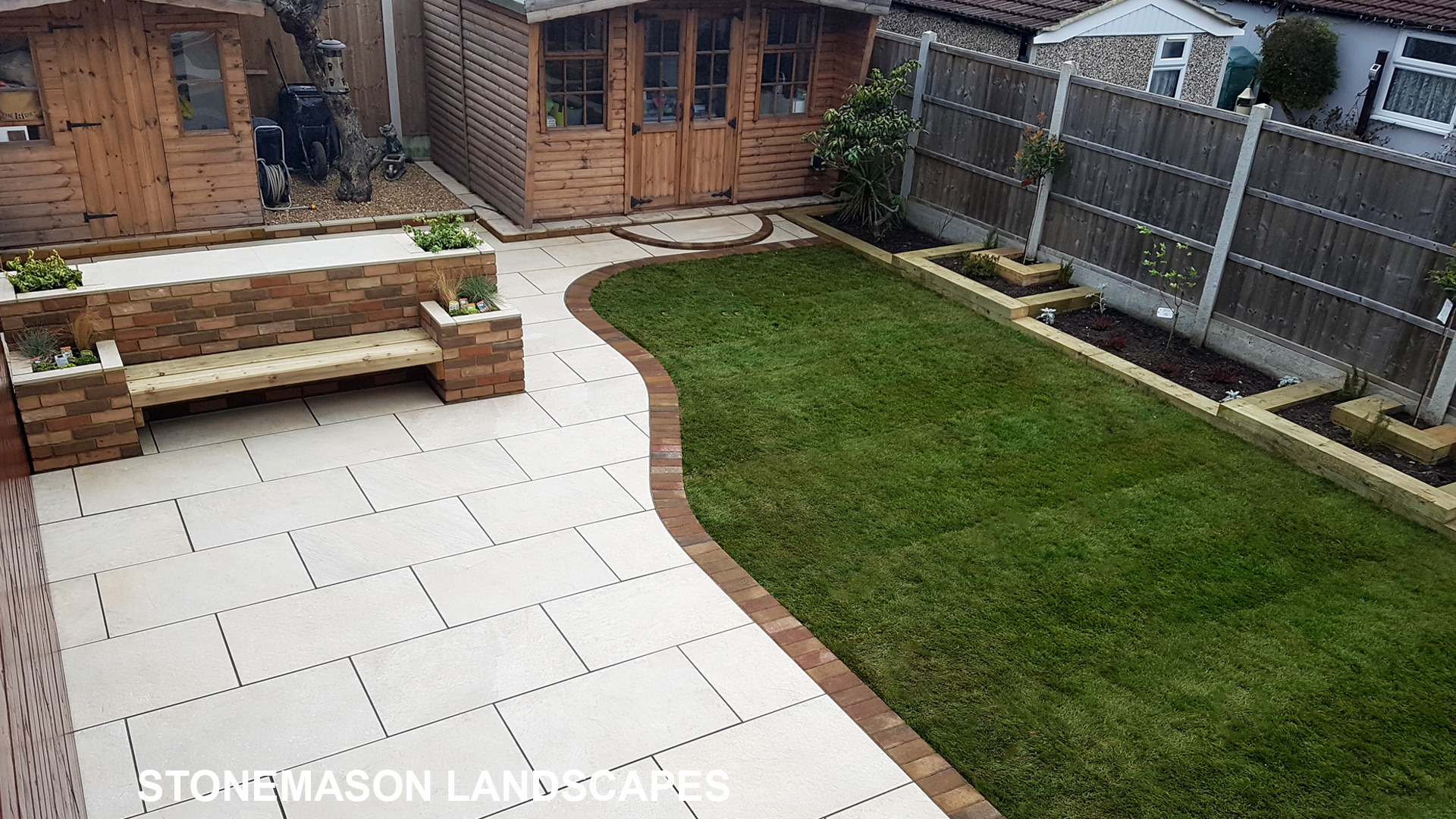 Colourful Garden Makeover Brick Seating Planer Bar New Lawn