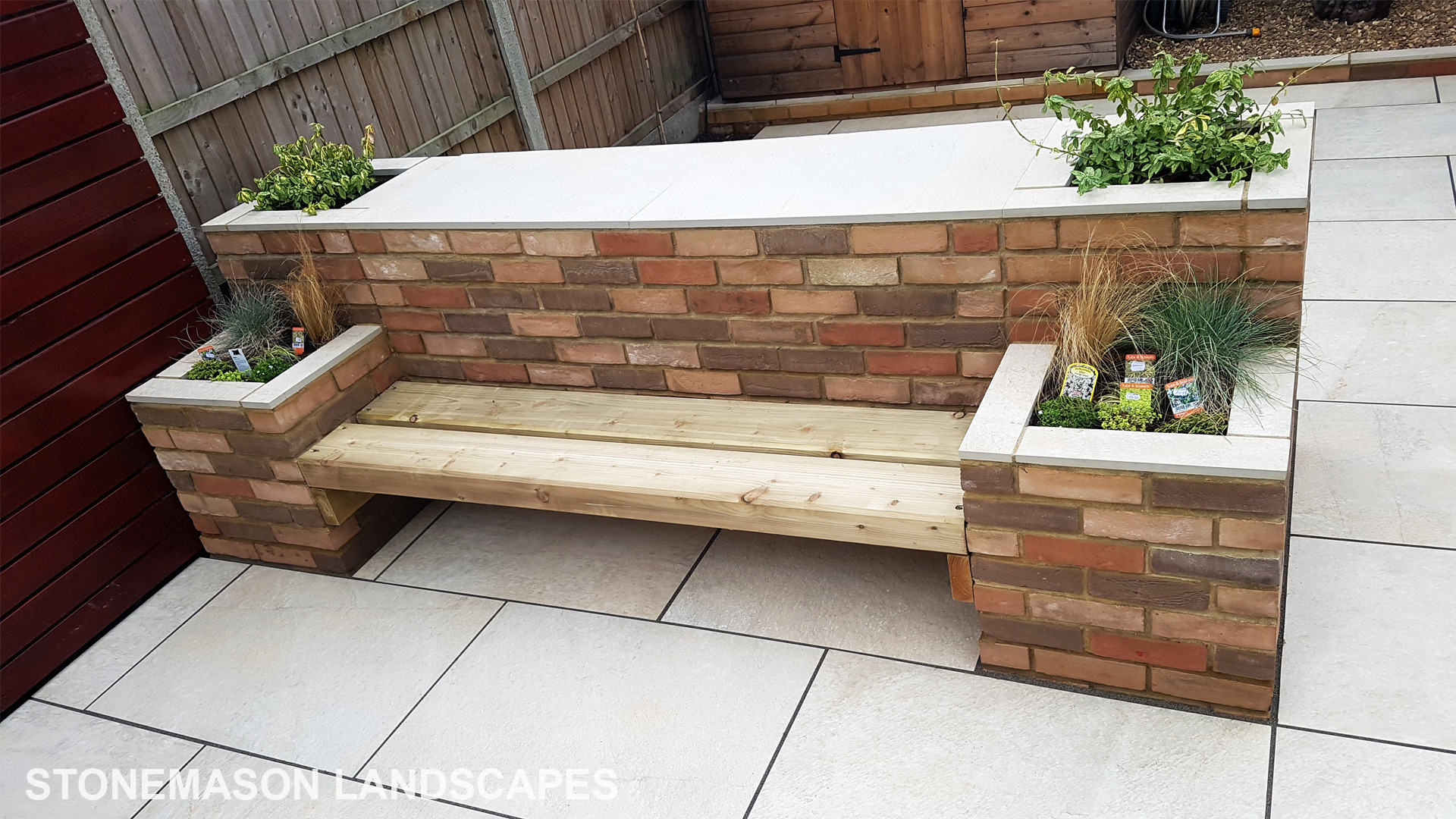Colourful Garden Makeover Brick Seating Planer Bar New Lawn