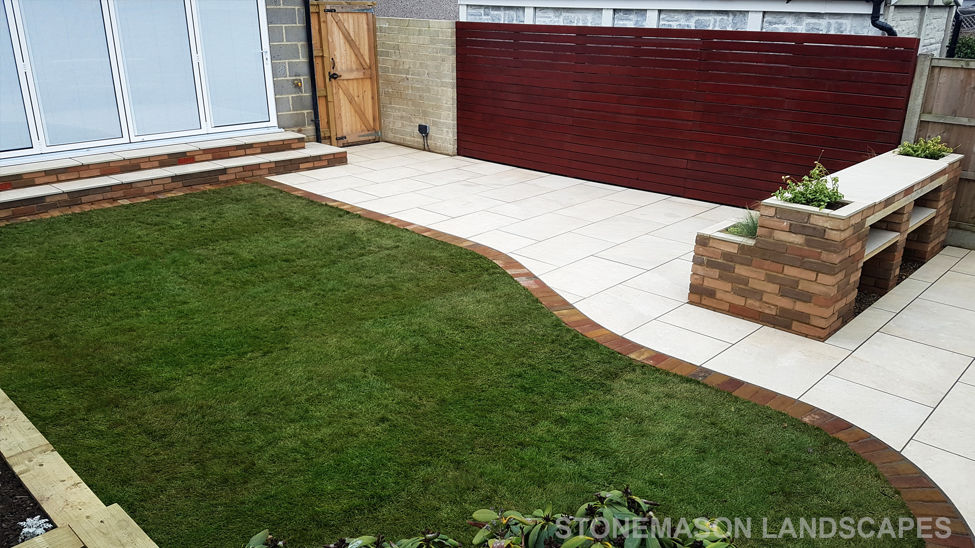 Colourful Garden Makeover Brick Seating Planer Bar New Lawn