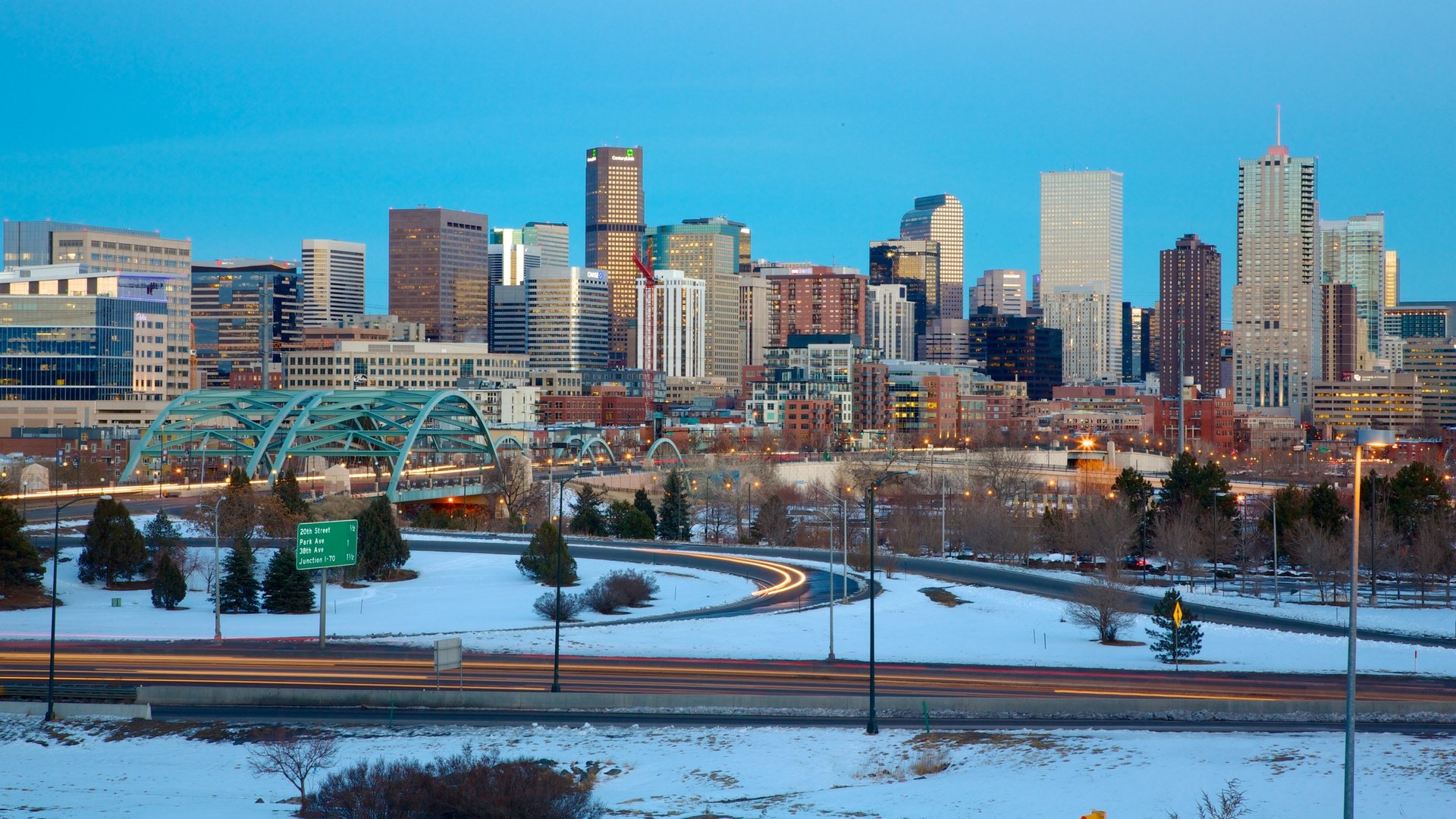 Downtown Denver skyline during winter, showcasing SparkEaseCleaning service area