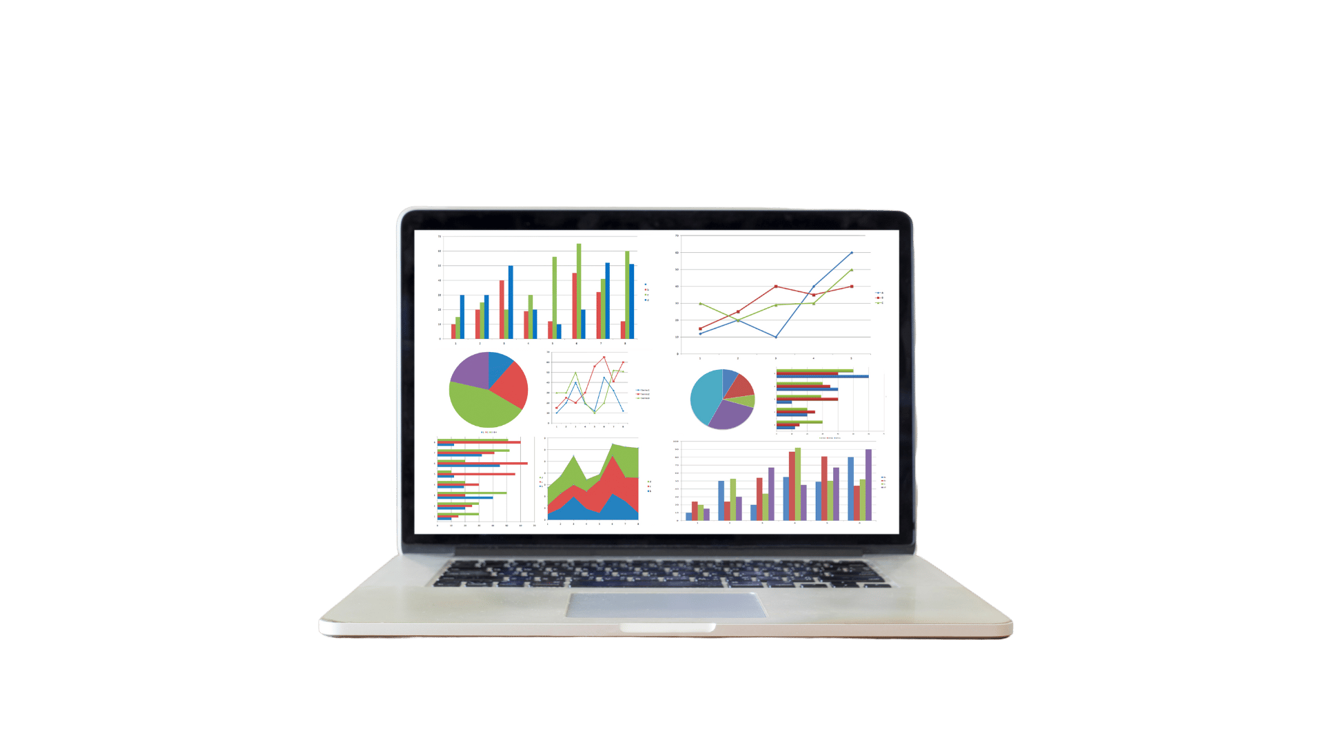 a laptop computer screen showing a laptop with a chart of graphs