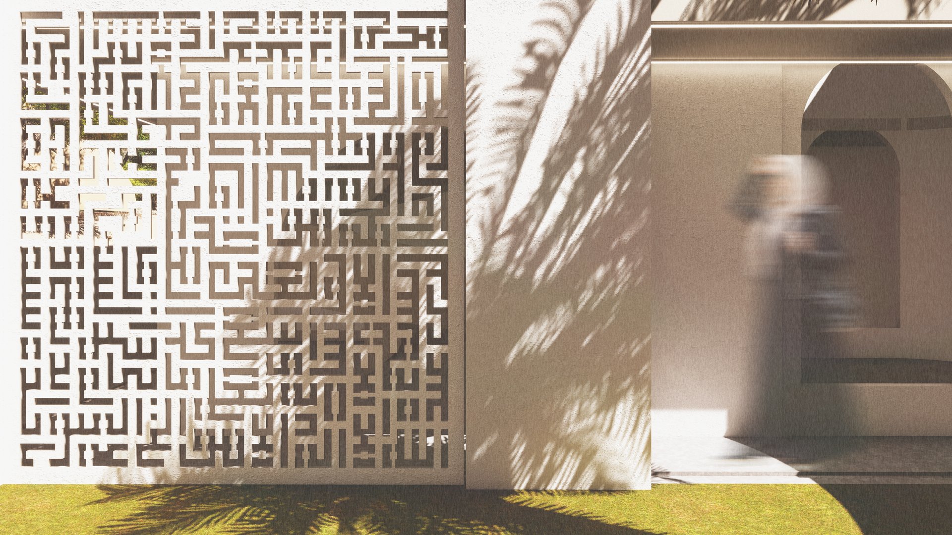 A mashrabiya in the courtyard of the Etihad House.