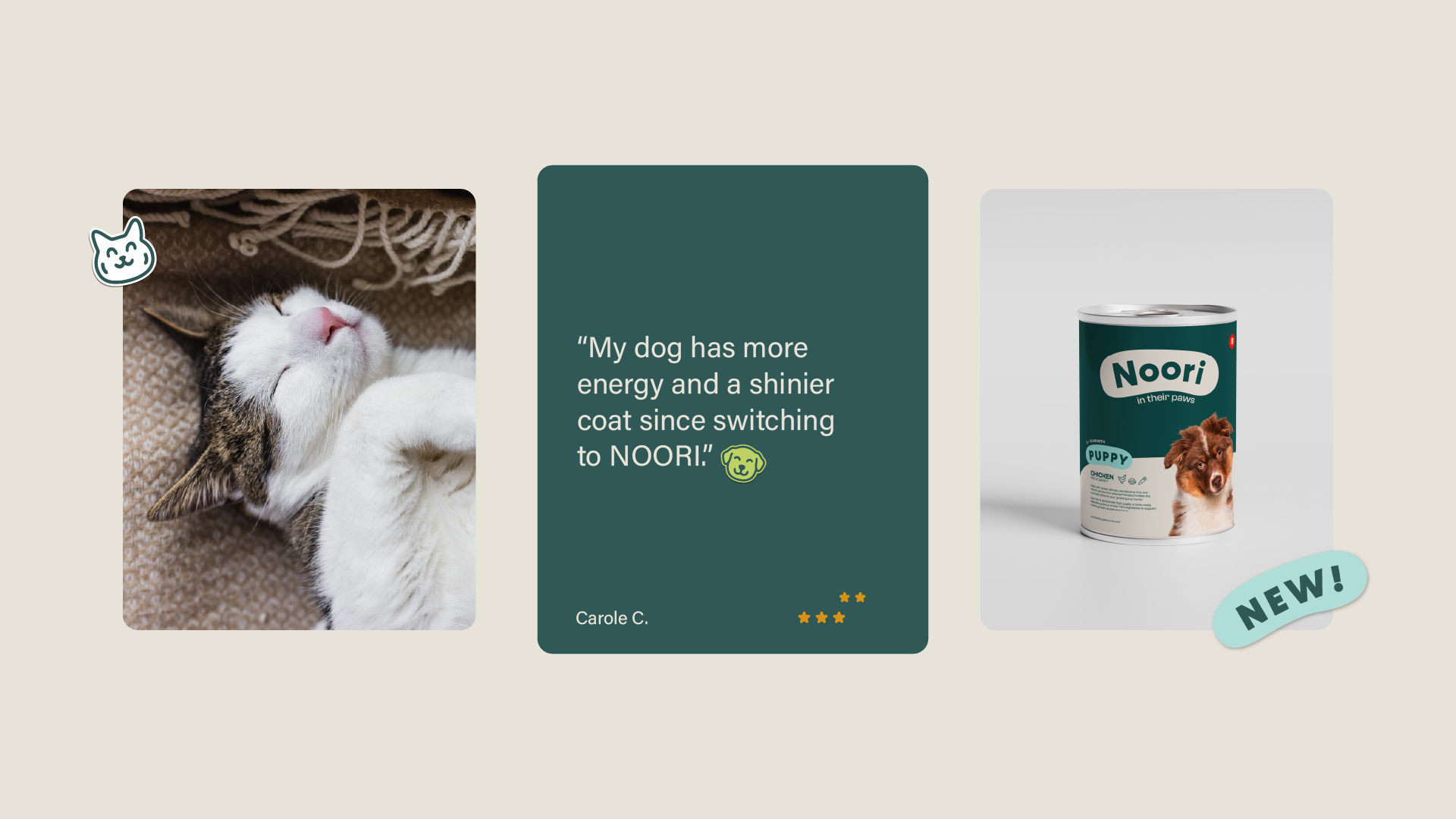 Déclinaison de l'identité visuelle de Noori, marque de petfood par Tuuk studio