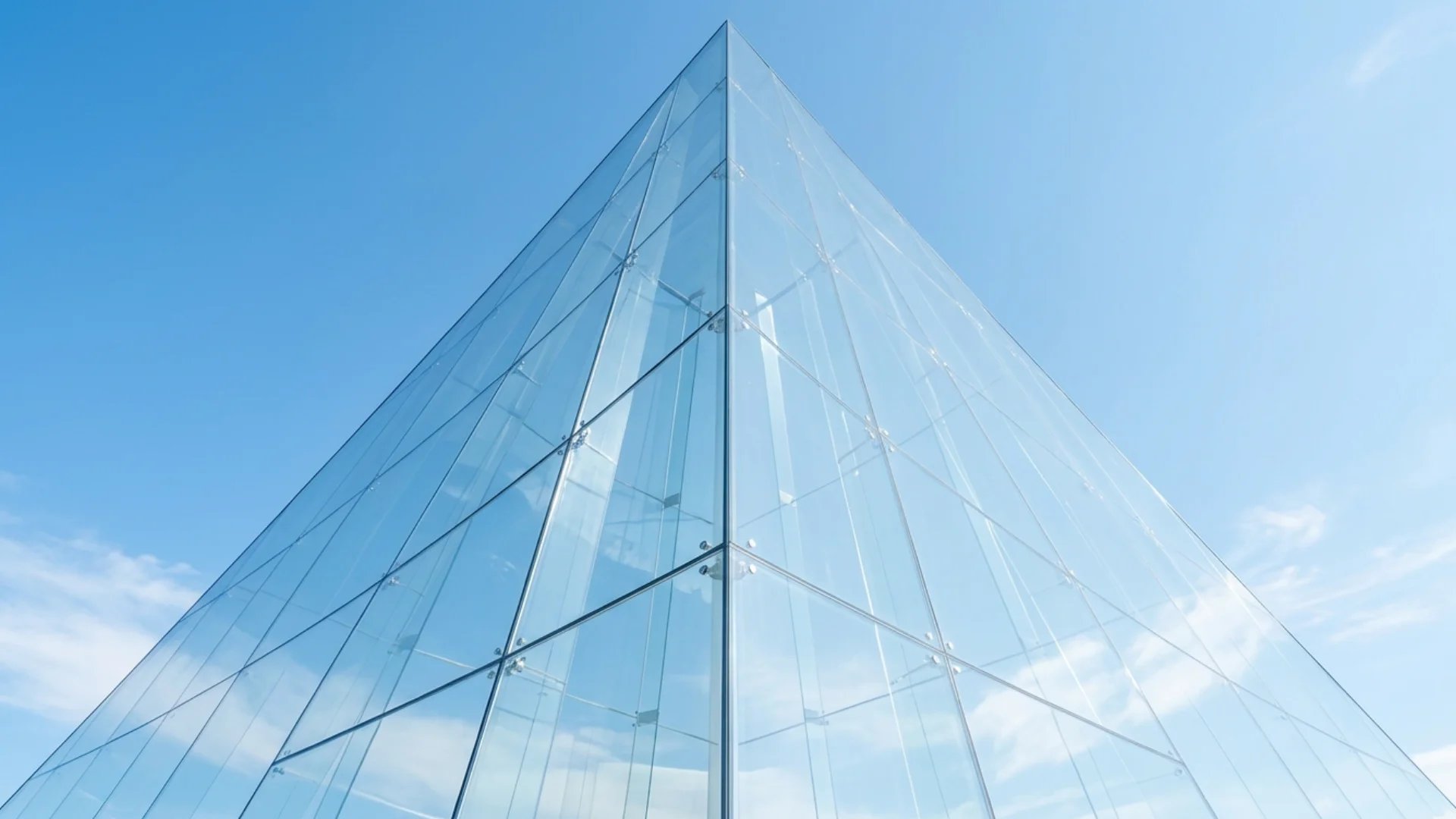 glass pyramid in clear blue sky