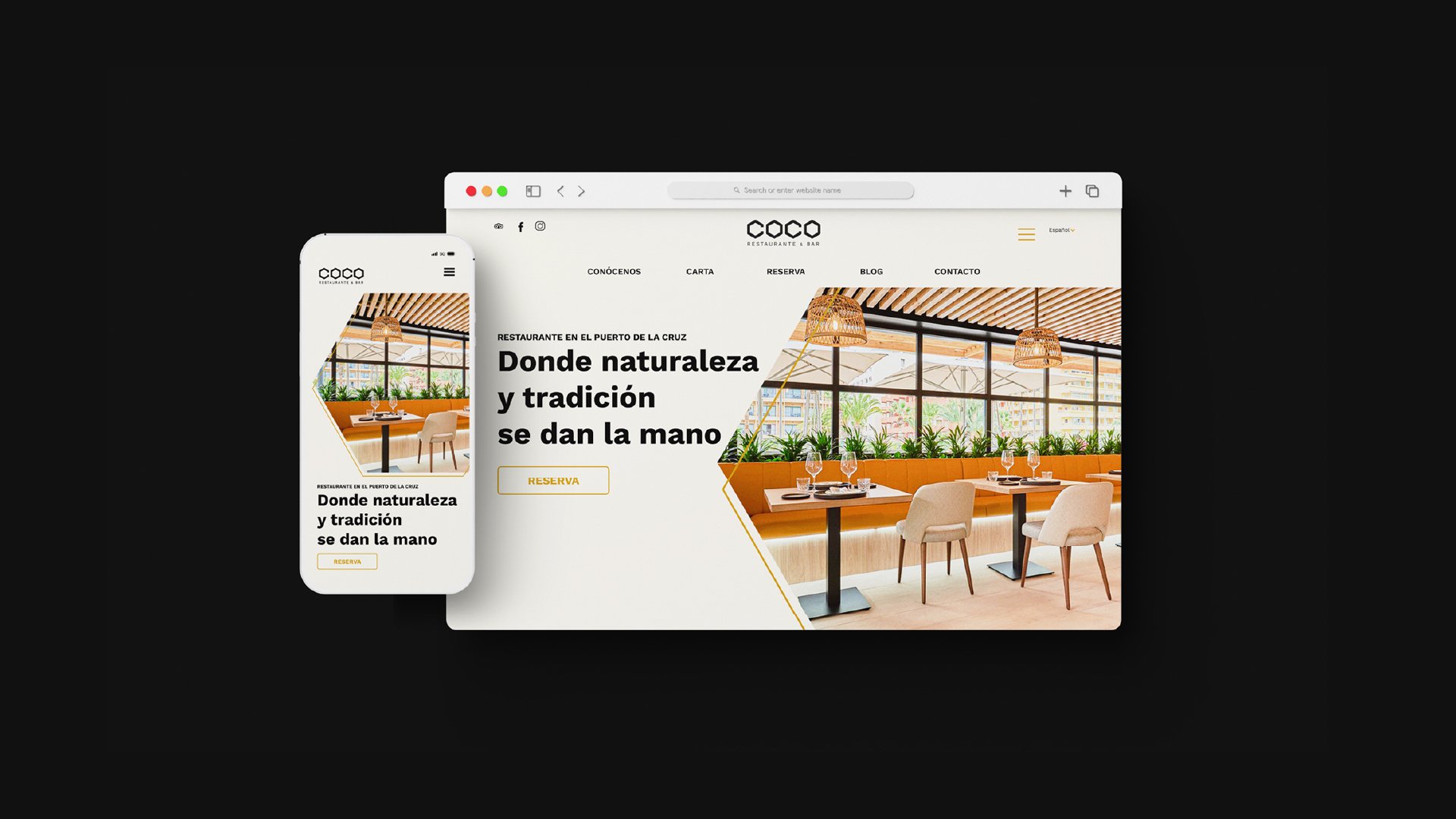 Interfaz del sitio web de Coco en versiones de escritorio y mobile