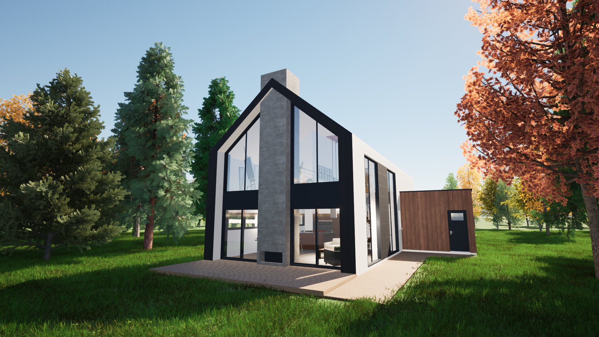 coté jardin, cheminée extérieur projet harmonie