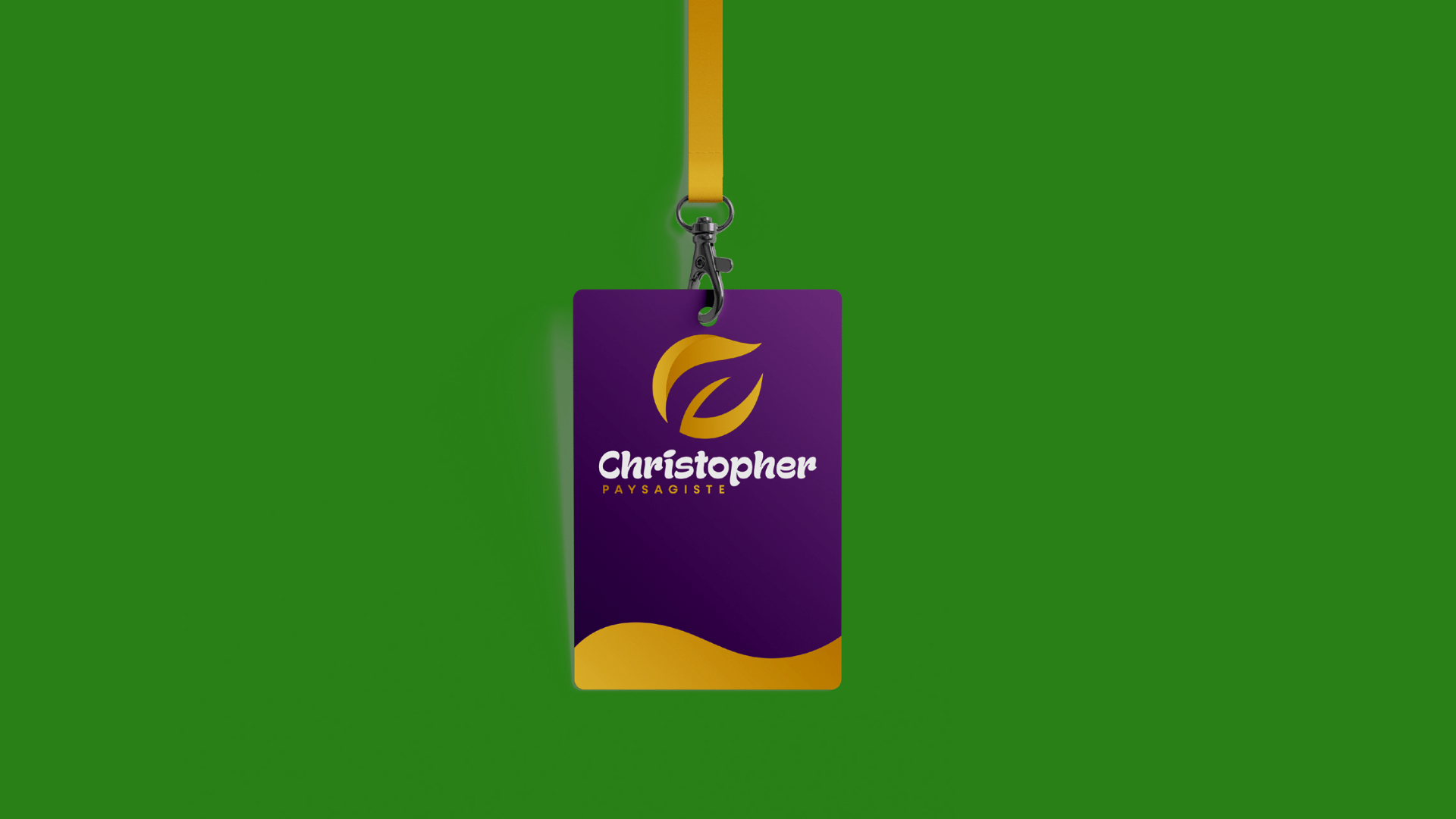 Une maquette de carte d'identité violette pour une entreprise d'aménagement paysager.