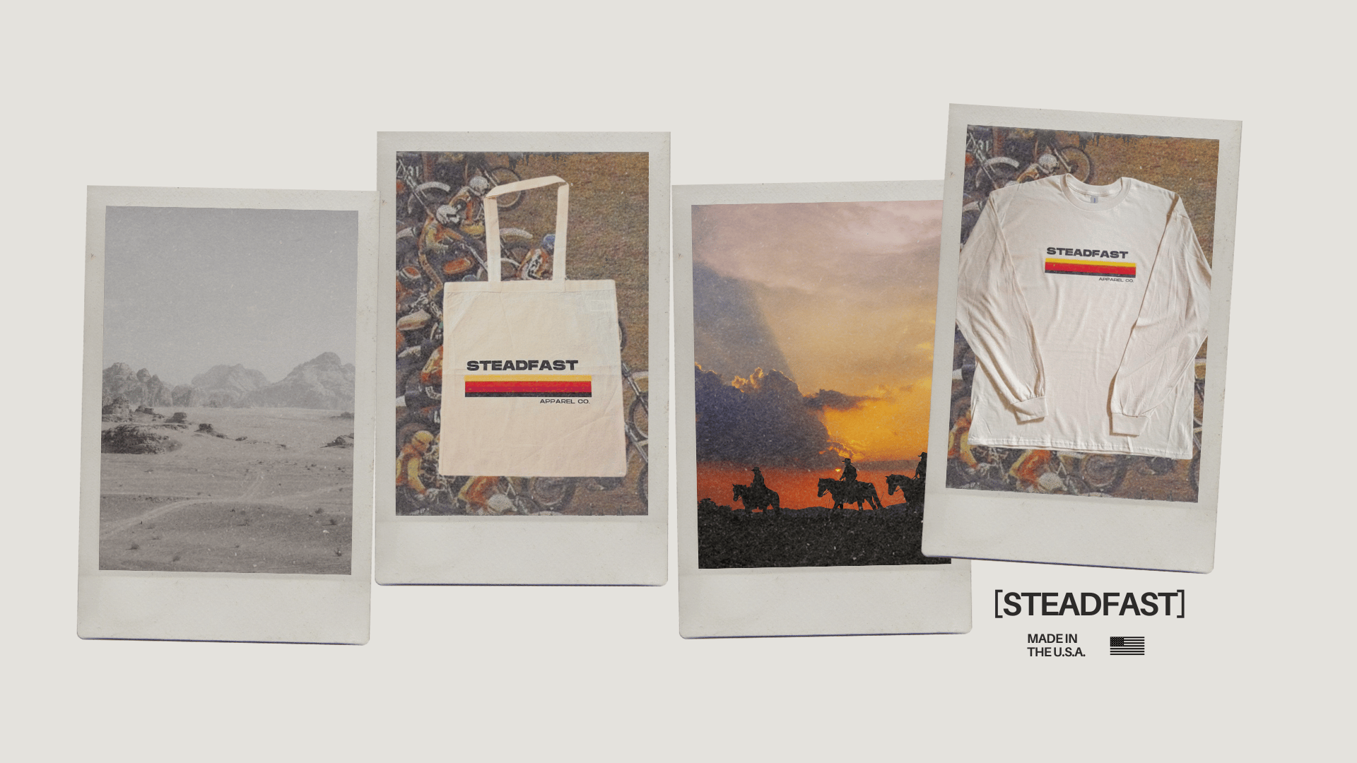 Steadfast Apparel long sleeve shirts and tote bags.