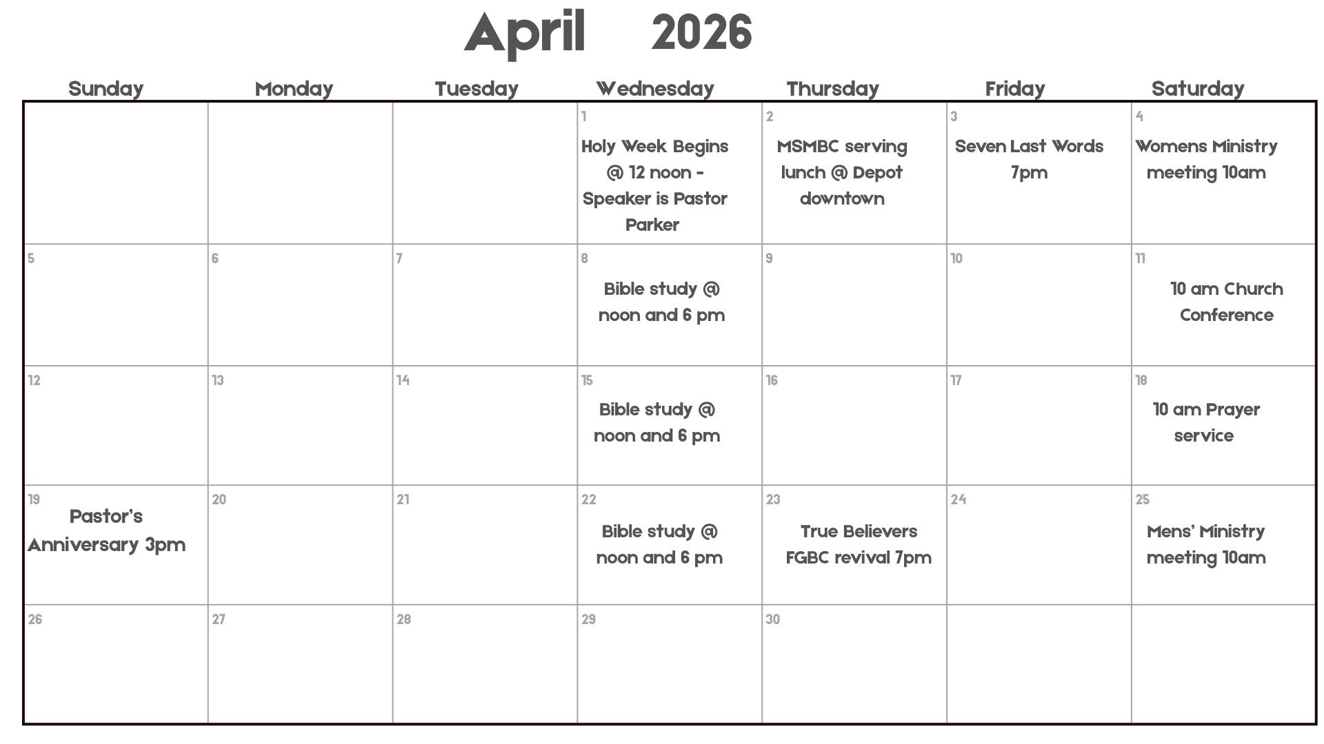 Church Calendar