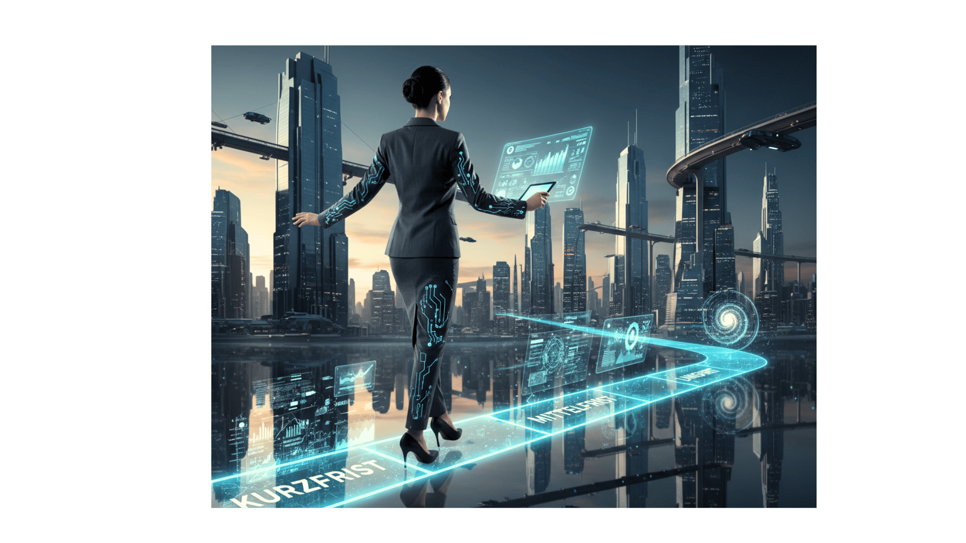 Frau läuft auf Deadlines - Symbol für Zeitspannendynamik in der Führung