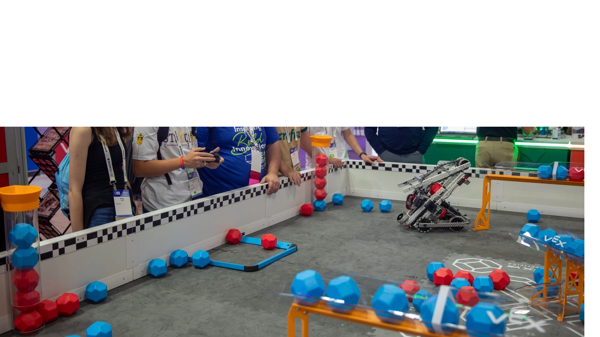 Picture of Vex robot on a competition field for Push Back.