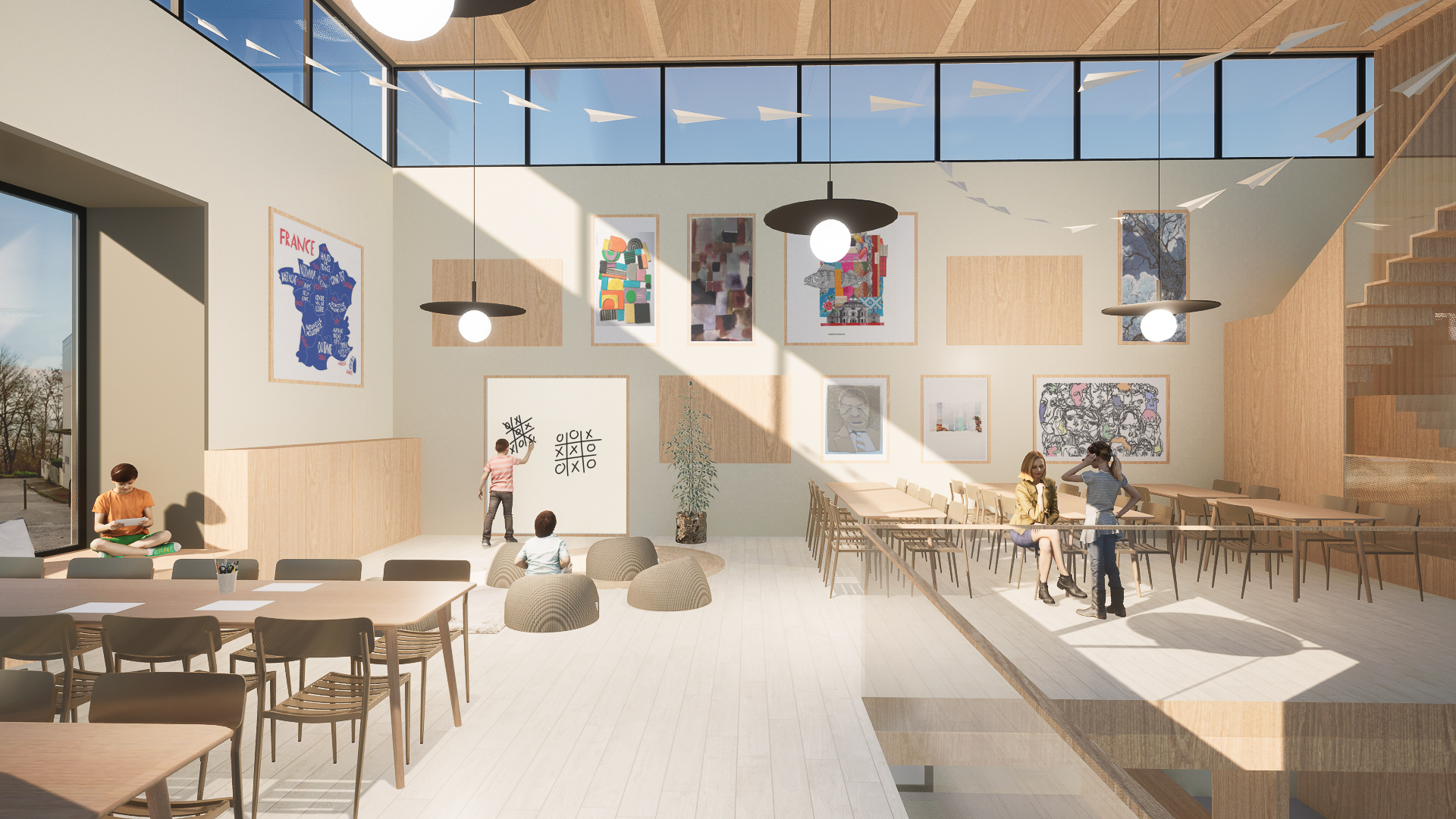 Espace détente jeux canapés salle de sport centre loisirs - Aménagement intérieur Lyon