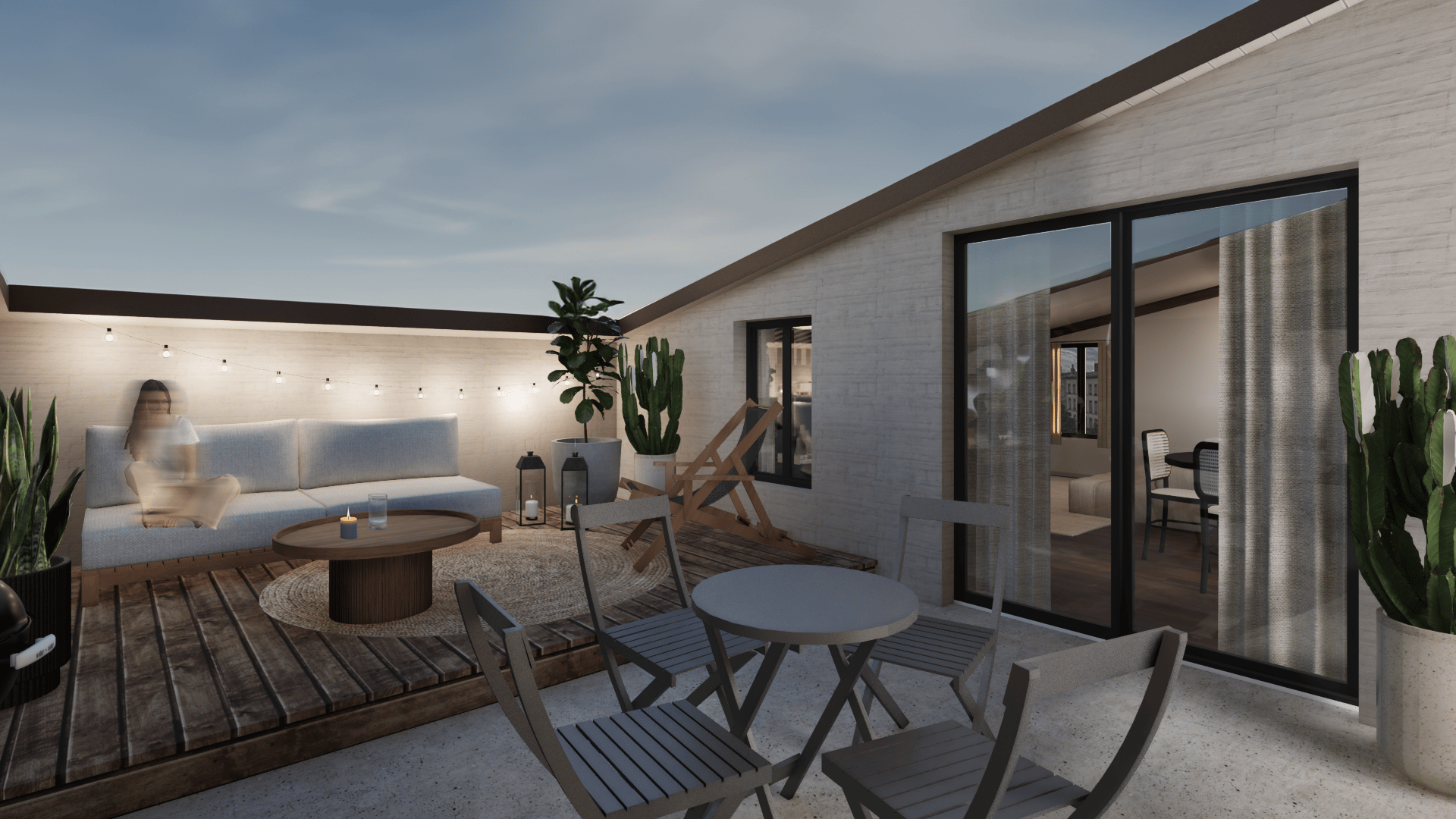 Terrasse rénovée deux niveaux espace repas détente extension appartement - Studio 975 Lyon