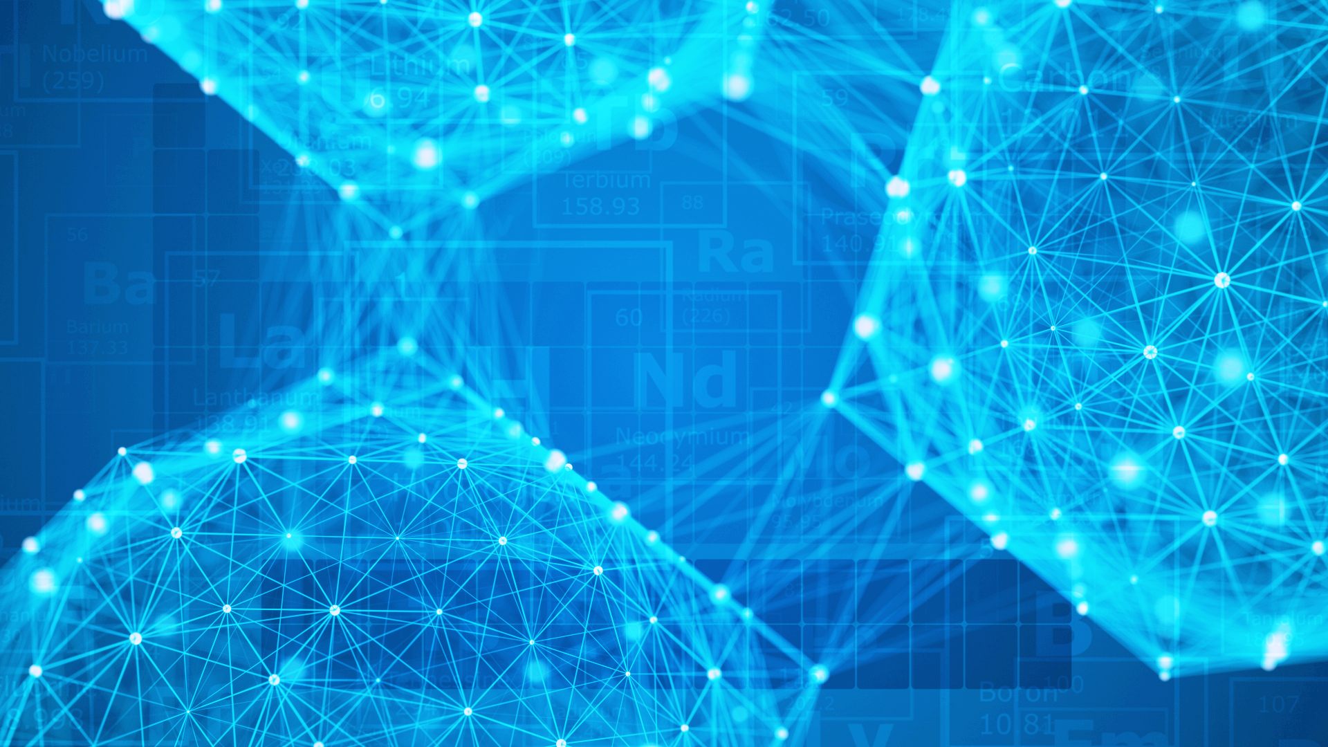 Blue lattices over periodic-table backdrop—visualizing high-entropy alloy design space.