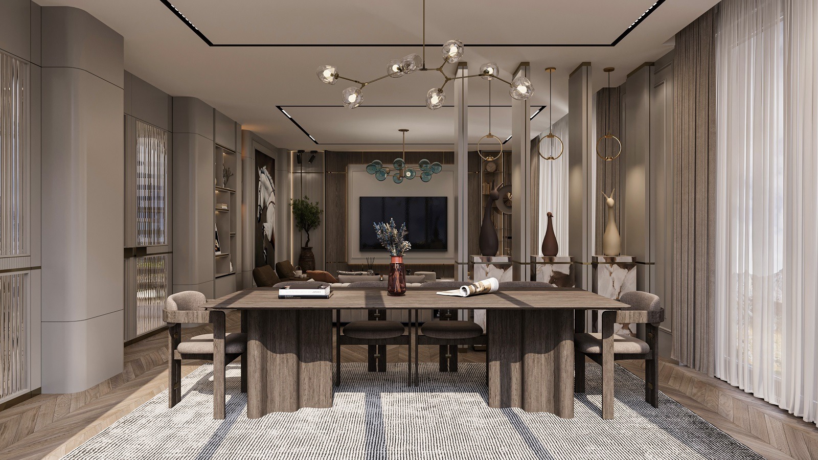 Antalya Villa E modern salon ve yemek alanı iç mimari tasarımı