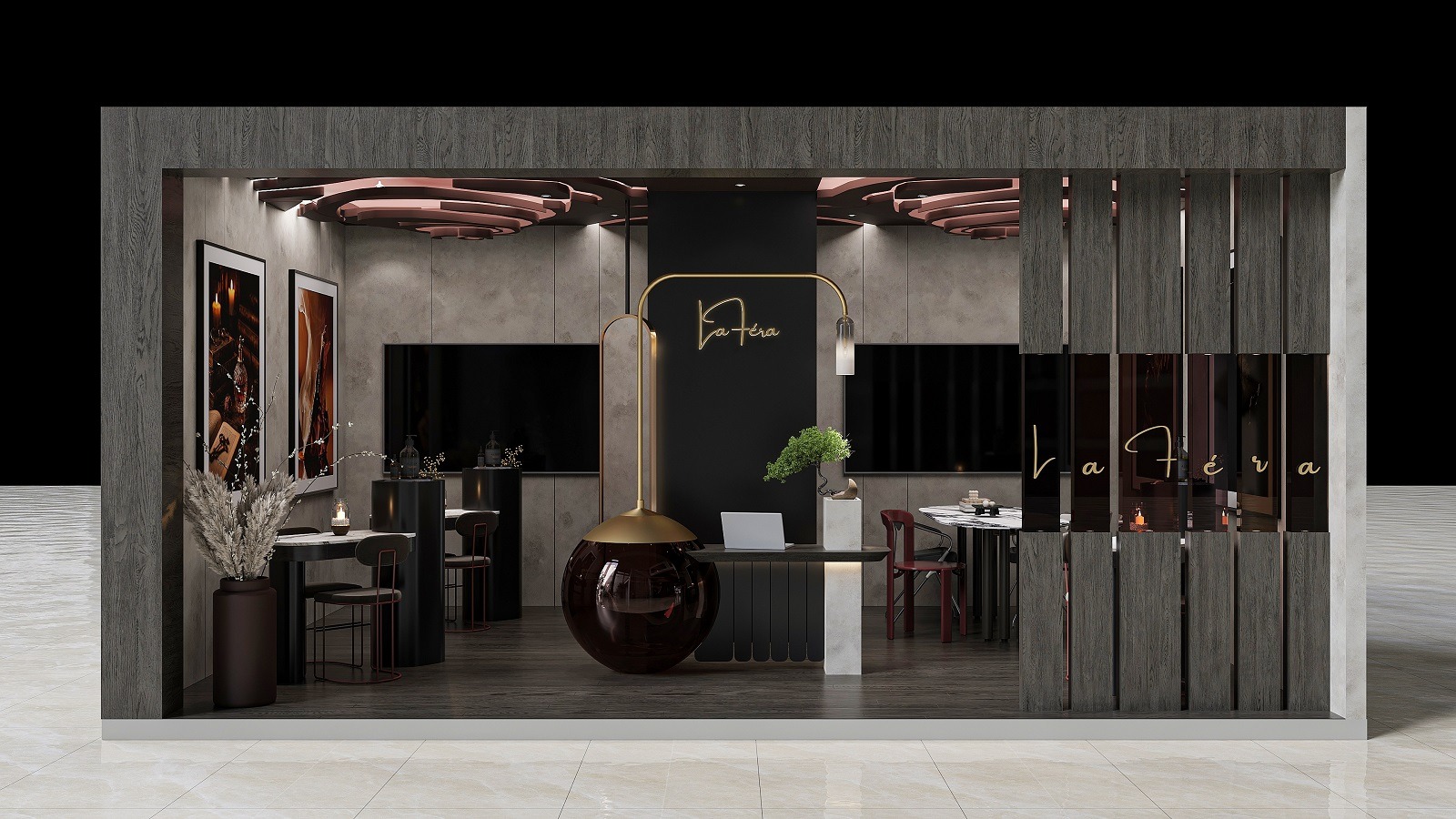 Güncel yorum yaklaşımıyla tasarlanan fuar standı.