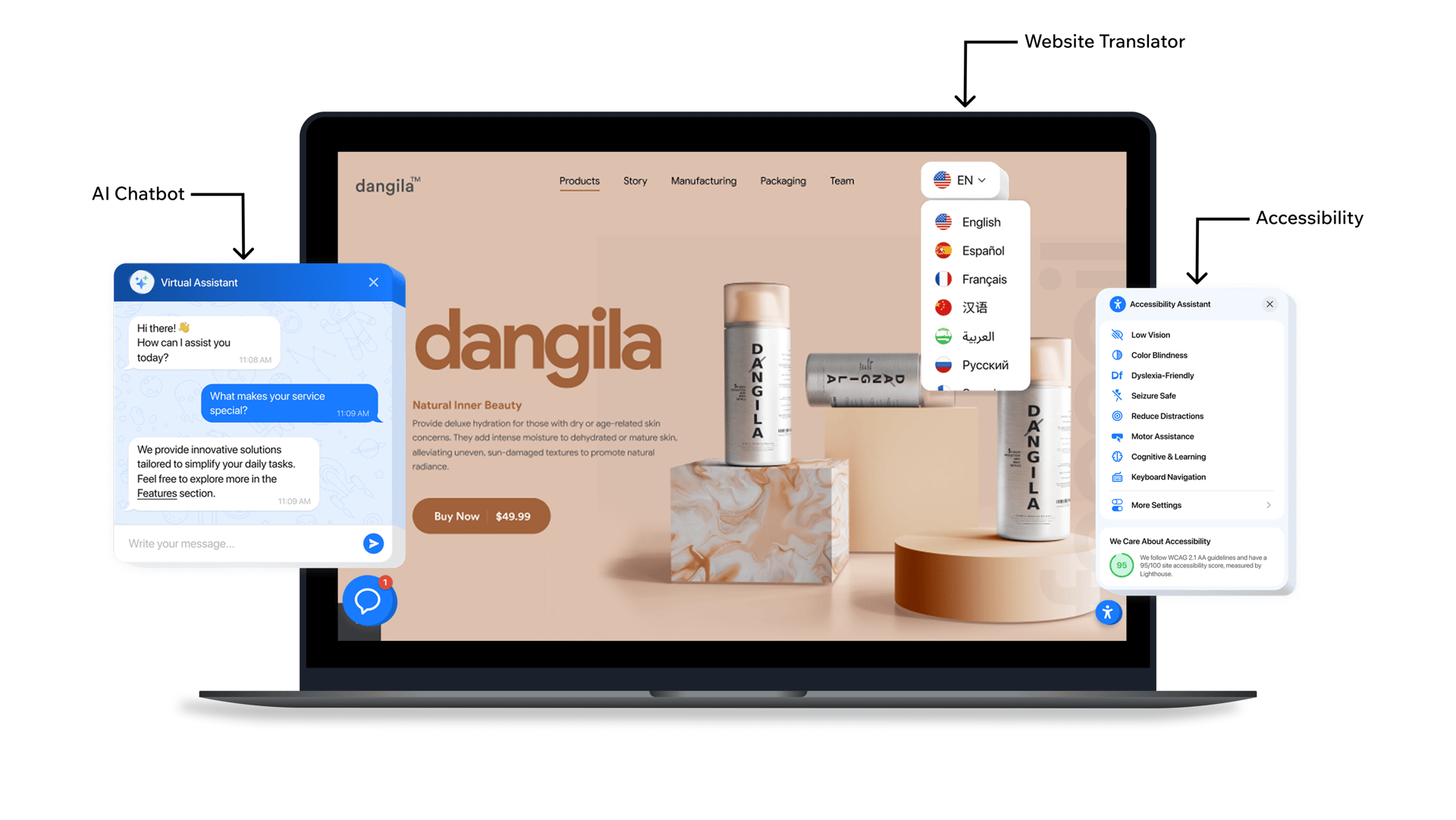 a laptop computer screen displaying a variety of features