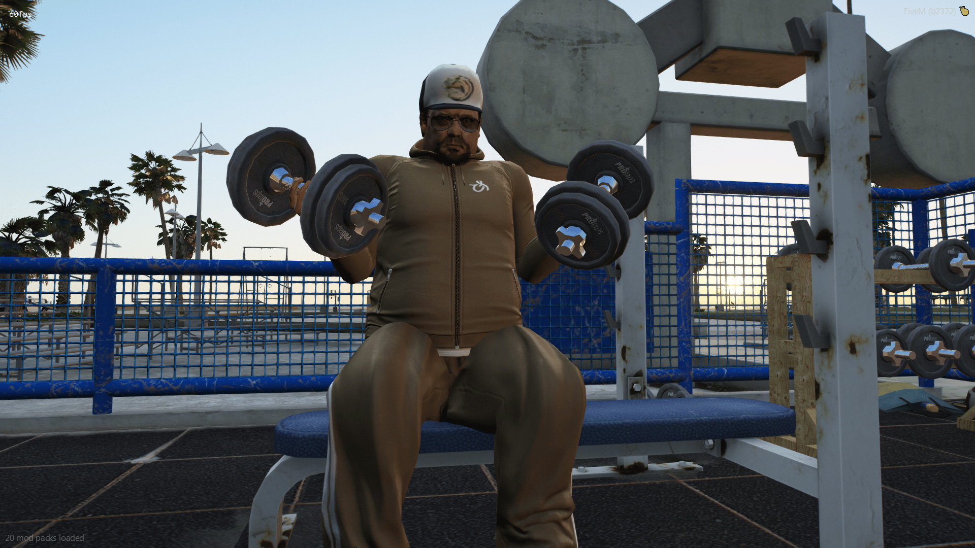 GTA5 character working out in brown athletic gear
