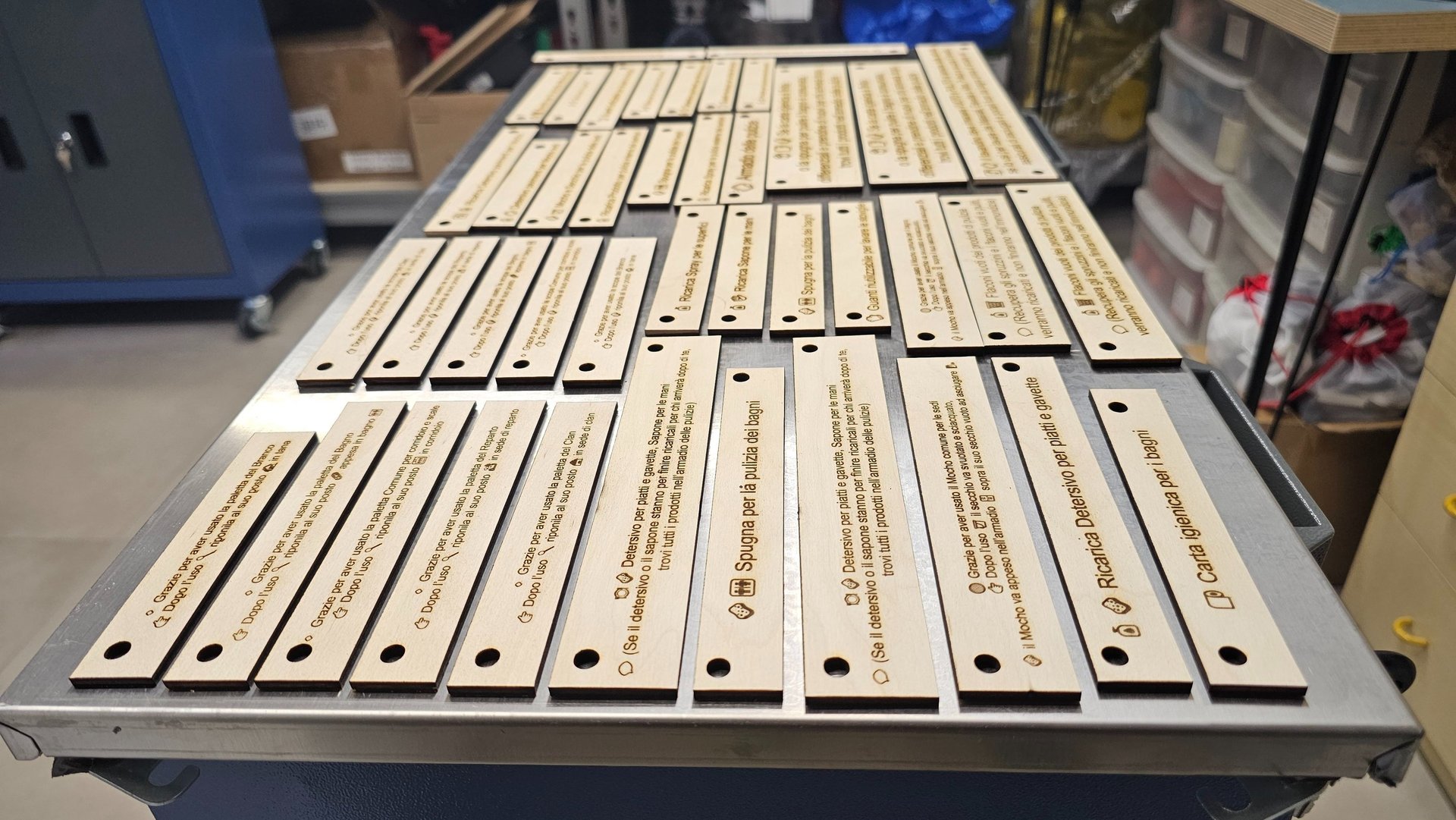 a table with a bunch of wooden planks