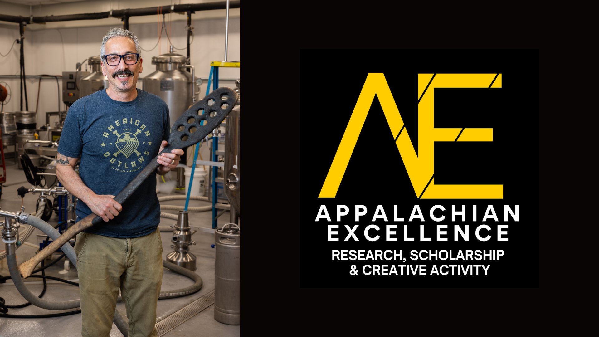 image of dr. bret taubman in a brewery and the appalachian excellence logo