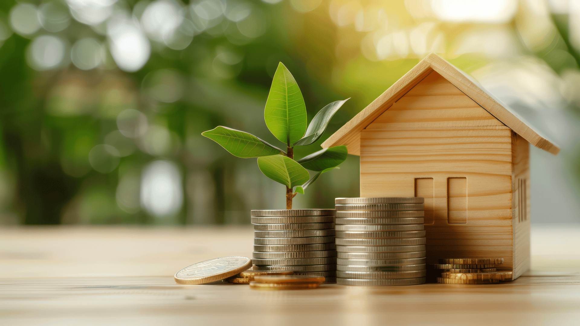a mini house with coins and leaves sprouting for long term goals