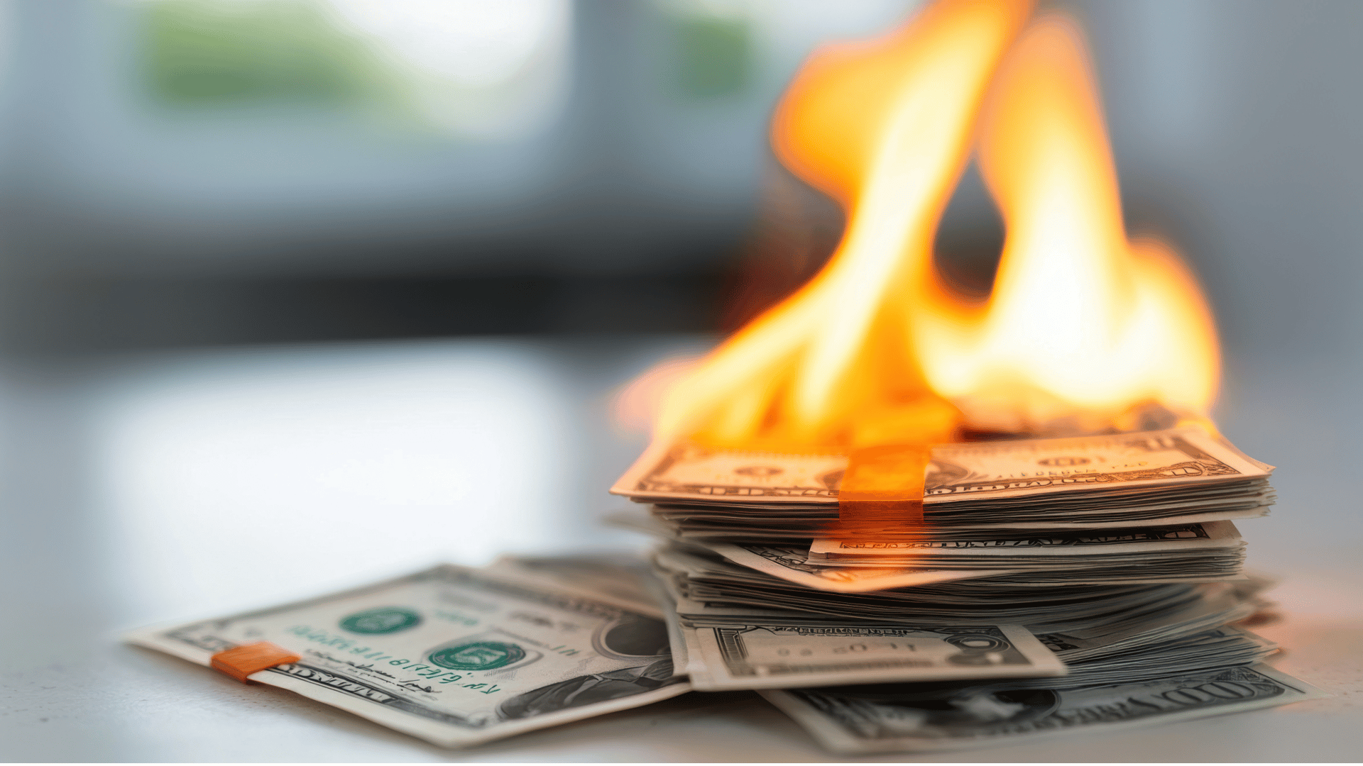 pile of money burning due to inflation